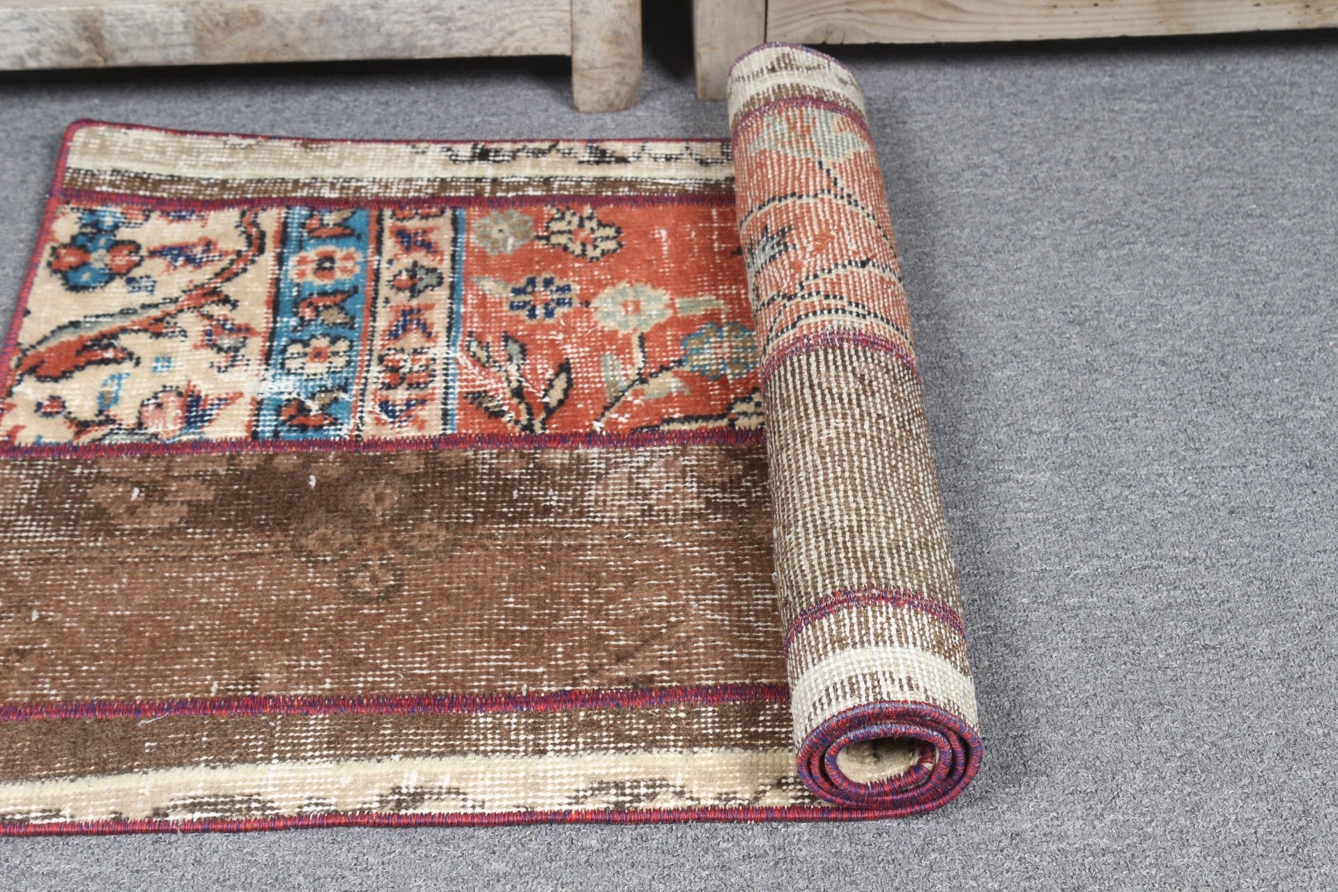 Rugs for Bathroom, Turkish Rugs, Pastel Rug, Bath Rug, Vintage Rug, Home Decor Rug, Red Kitchen Rug, 1.7x3.5 ft Small Rug, Moroccan Rugs