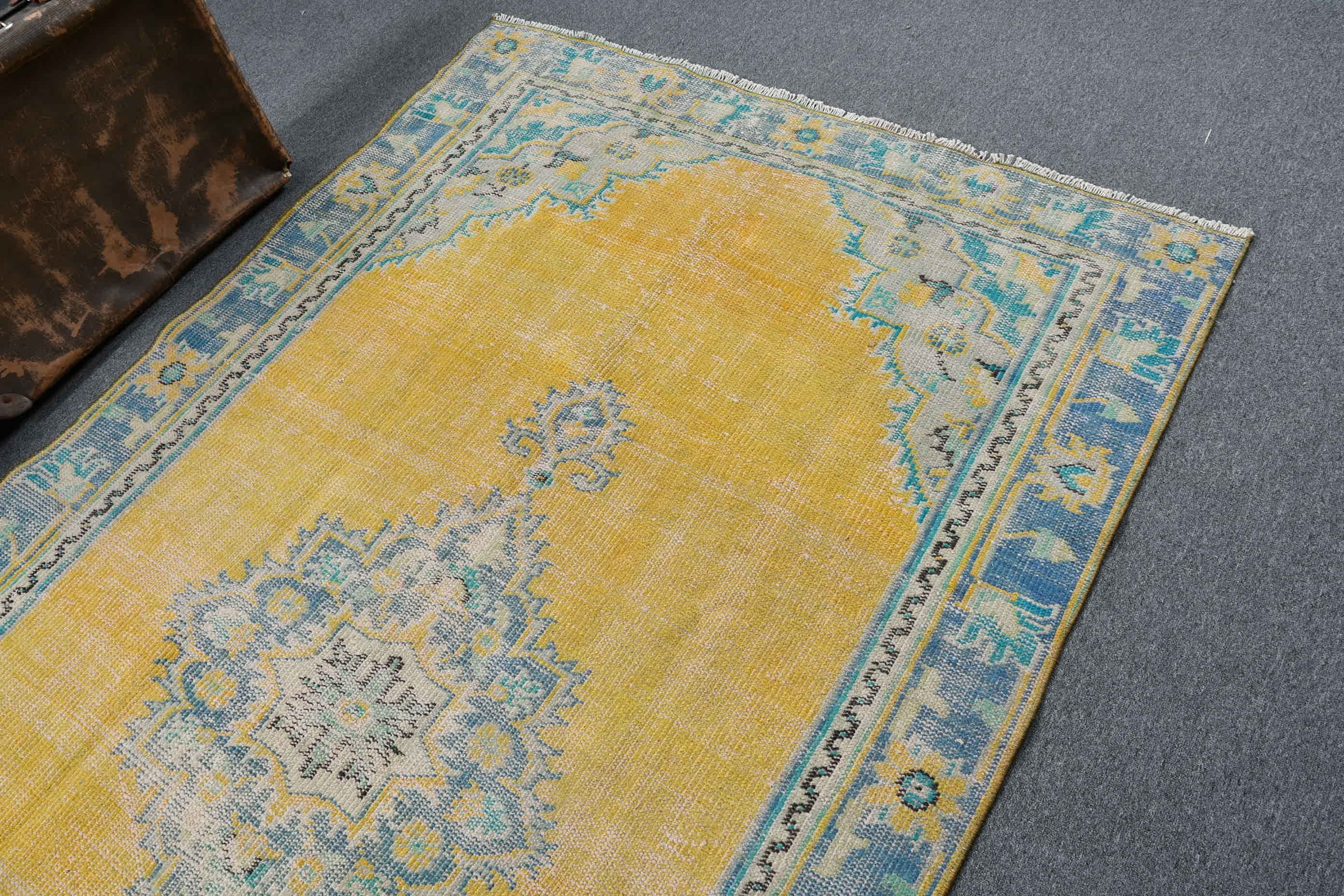 Bedroom Rugs, Salon Rug, Anatolian Rug, Turkish Rug, Rugs for Bedroom, Vintage Rugs, Yellow Moroccan Rug, 4.8x8.5 ft Large Rug, Oushak Rug