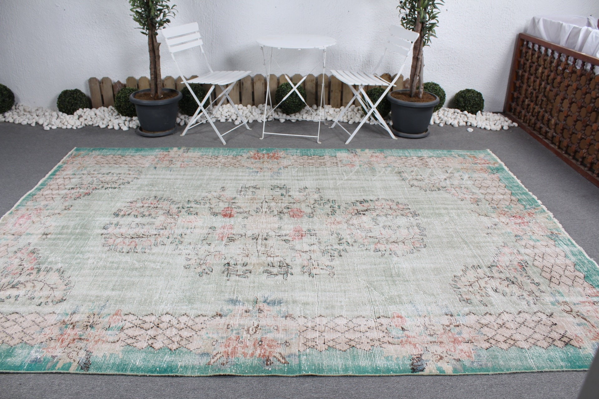 Living Room Rugs, Floor Rug, Green  7.1x10.2 ft Oversize Rugs, Vintage Rug, Turkish Rug, Saloon Rug, Bedroom Rugs, Muted Rug