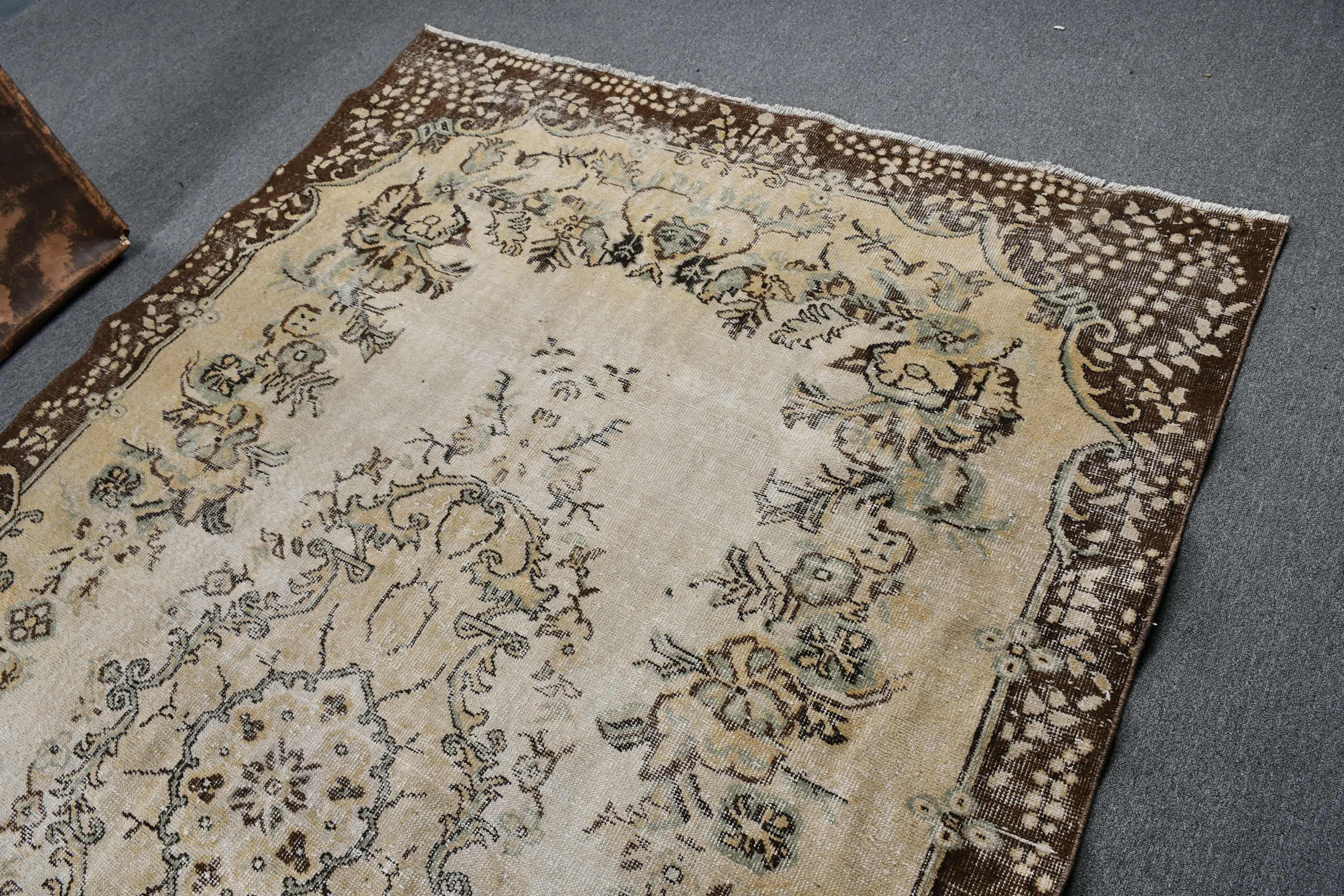 Bedroom Rug, Living Room Rug, Cute Rug, Antique Rug, Vintage Rug, Beige Floor Rug, Turkish Rugs, Oushak Rugs, 5.9x9.4 ft Large Rugs