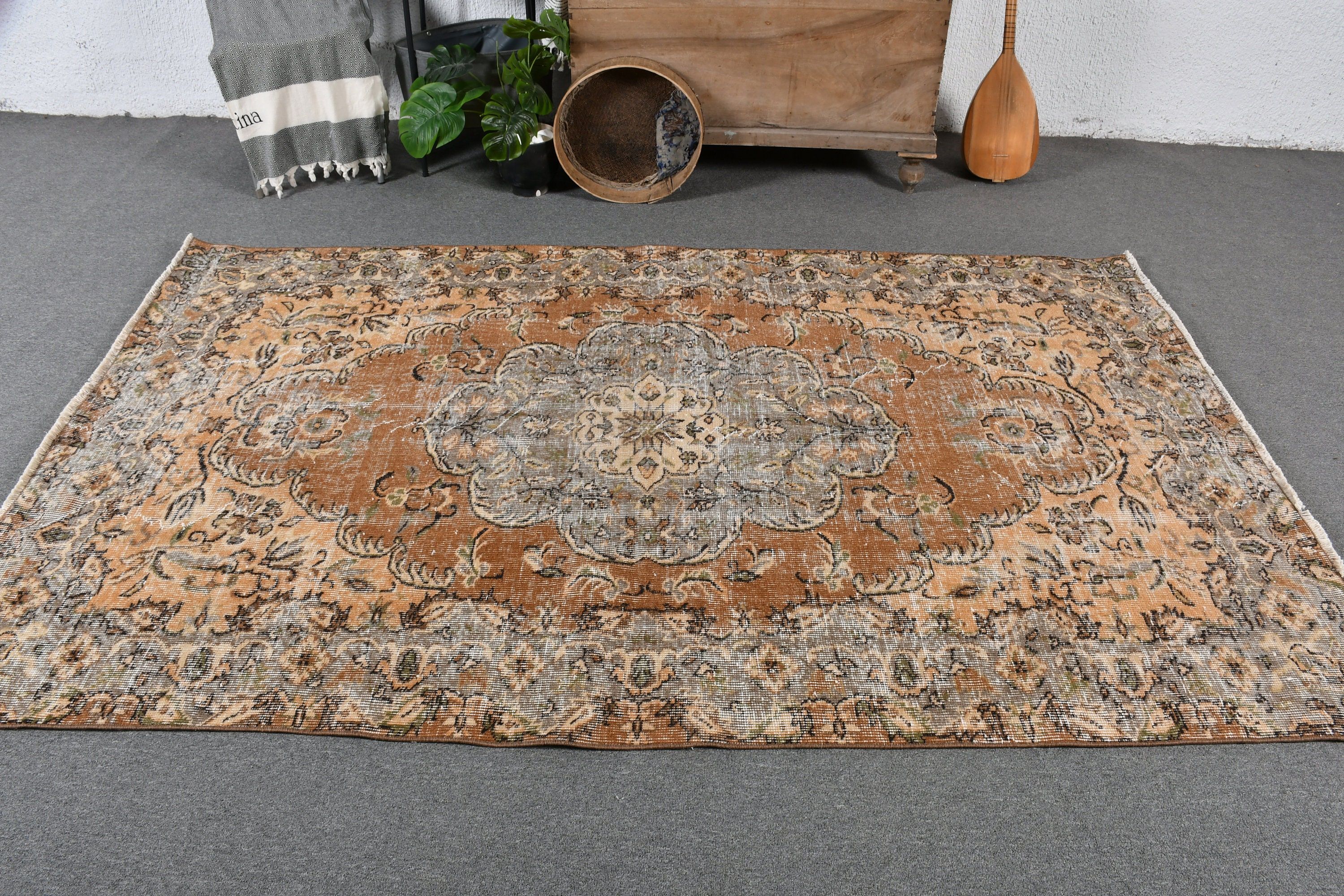 Yatak Odası Halısı, Türk Halısı, Kahverengi 5x8.1 ft Büyük Halılar, Ev Dekorasyonu Halısı, Anadolu Halısı, Vintage Halılar, Oturma Odası Halısı, Soluk Halı