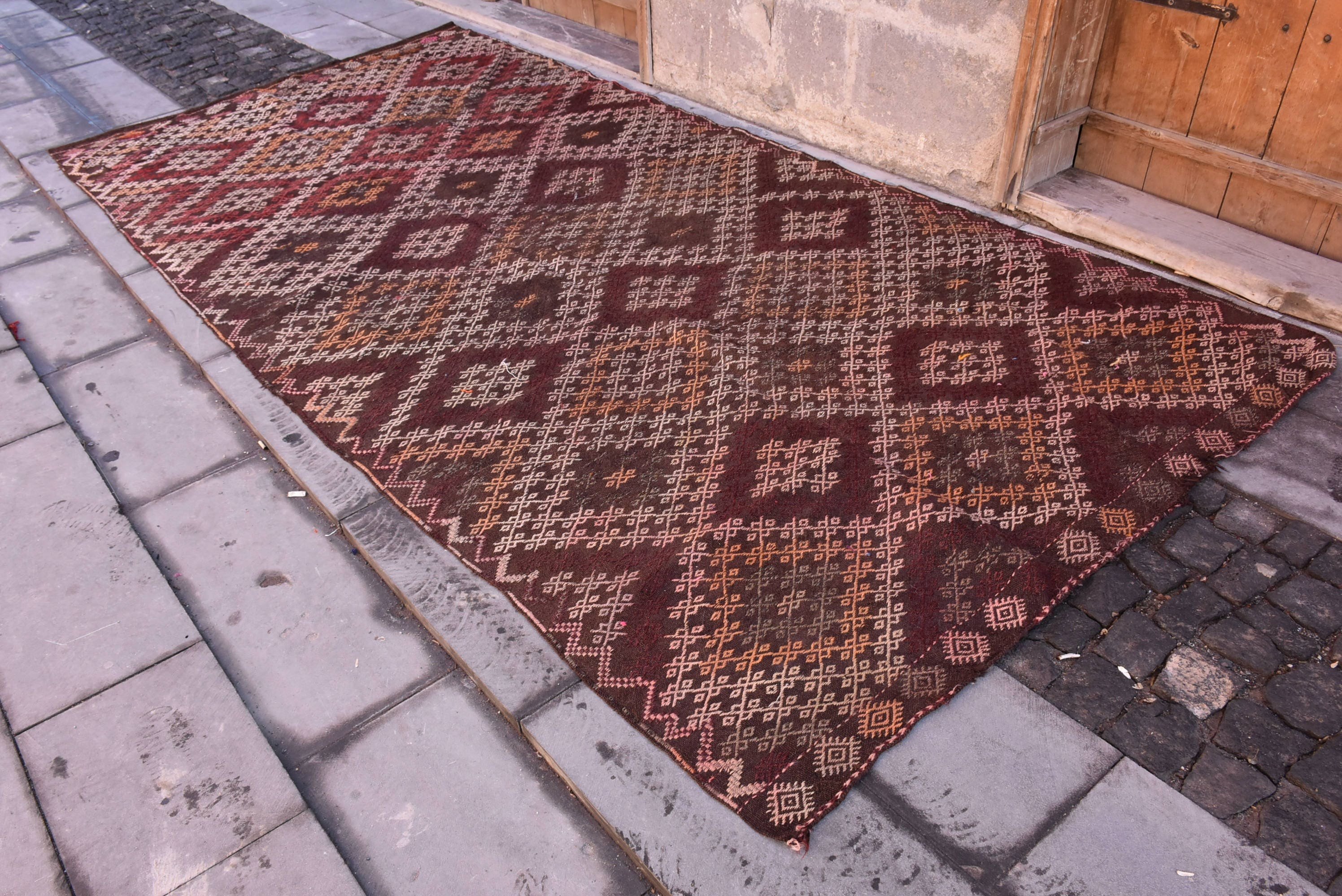 Oturma Odası Halısı, Vintage Halılar, Oryantal Halı, Kilim, Kahverengi Zemin Halısı, 5.5x11.7 ft Büyük Halı, Türk Halıları, Yatak Odası Halısı