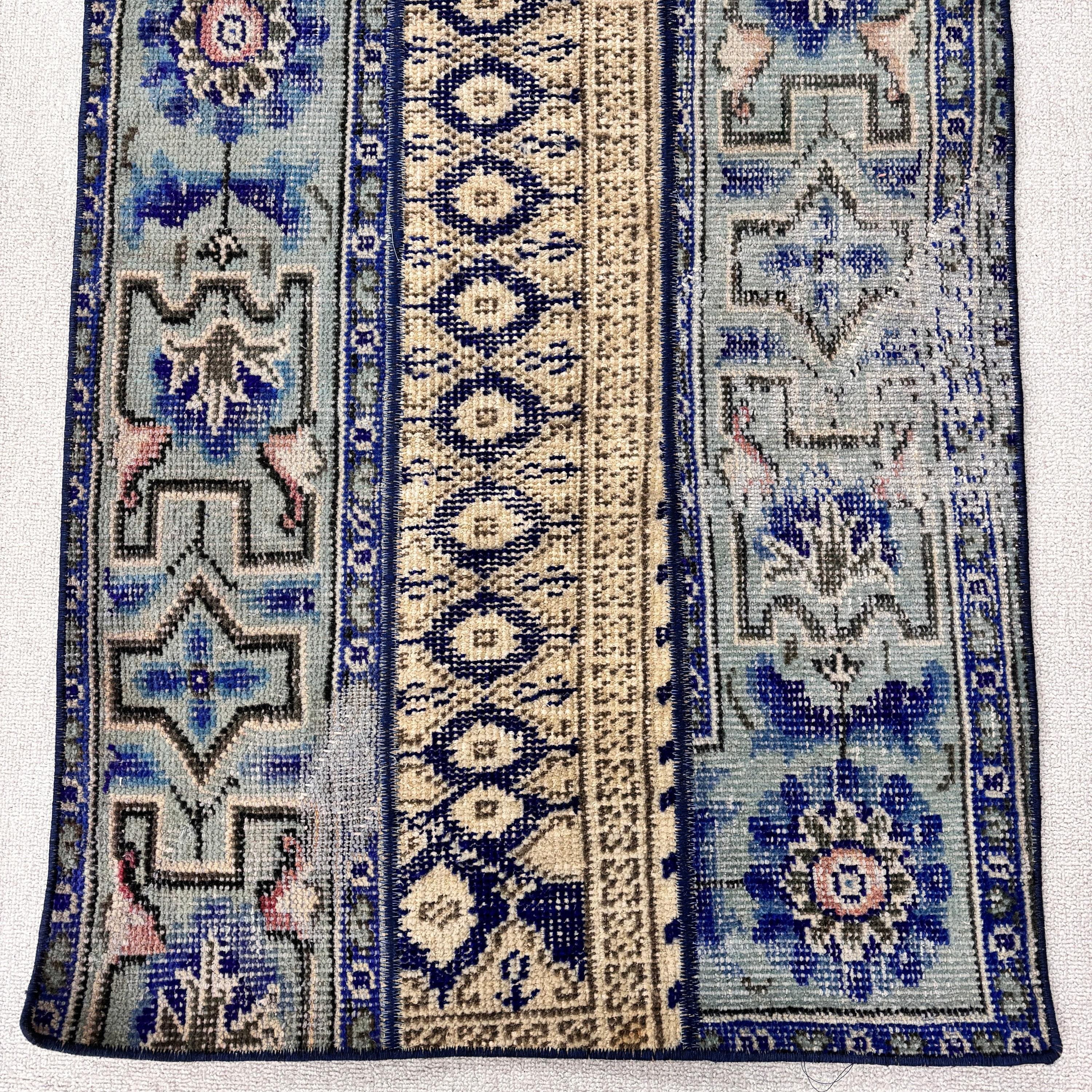 Vintage Halılar, Küçük Vintage Halılar, Türk Halıları, Aztek Halısı, Mavi Antika Halı, Küçük Alan Halısı, Yatak Odası Halısı, 2.3x5.2 ft Küçük Halı, Boho Halıları