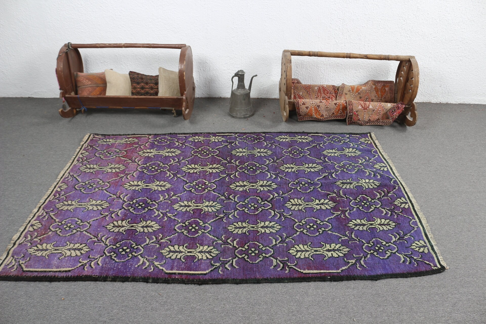 Living Room Rug, Oushak Rug, Turkish Rug, Purple Kitchen Rug, 4.4x6.8 ft Area Rug, Vintage Rug, Floor Rug, Rugs for Nursery, Retro Rug