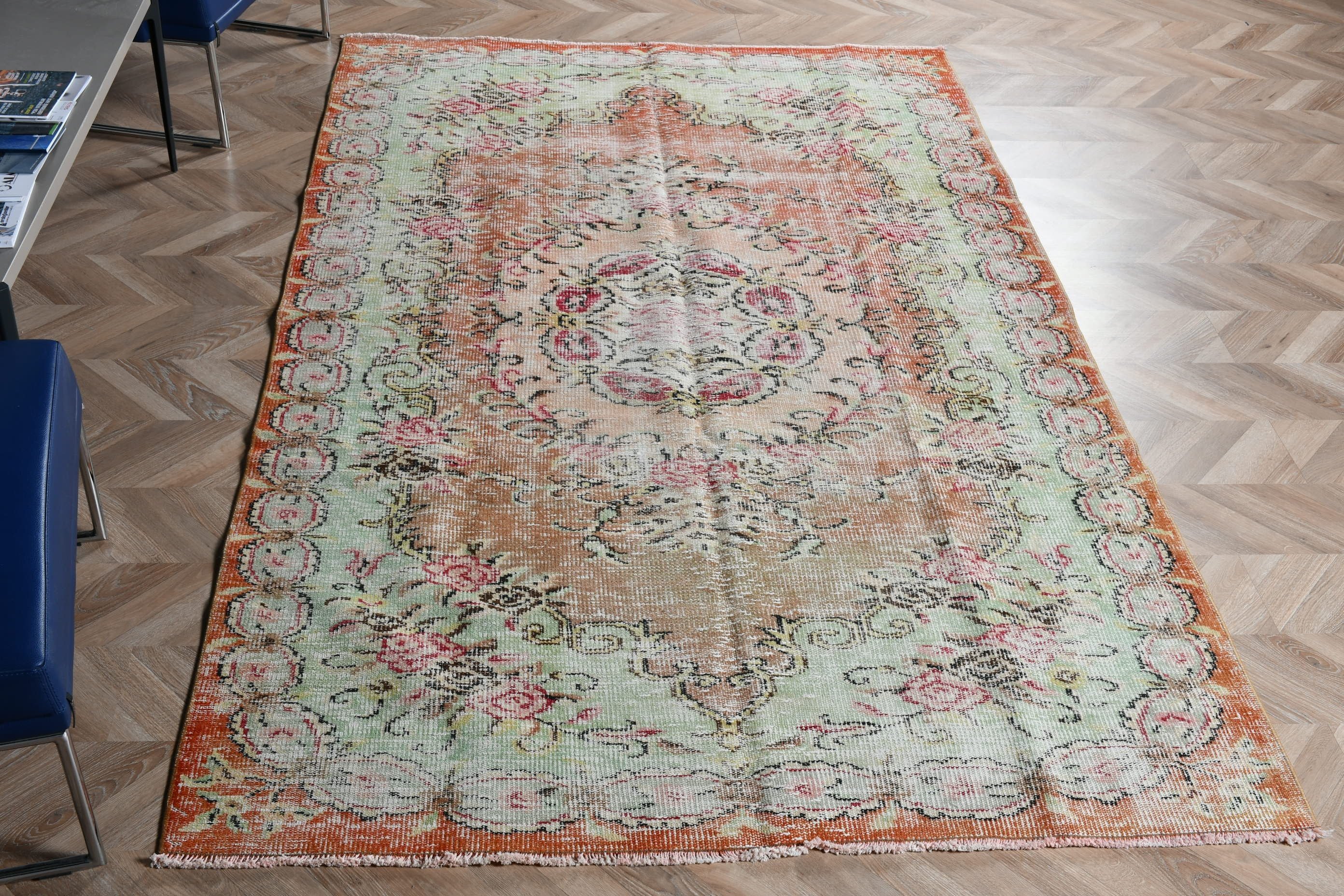 Vintage Rugs, Orange Oriental Rugs, Art Rug, Rugs for Living Room, Salon Rug, Bedroom Rug, Turkish Rug, Kitchen Rugs, 5.2x8.7 ft Large Rugs