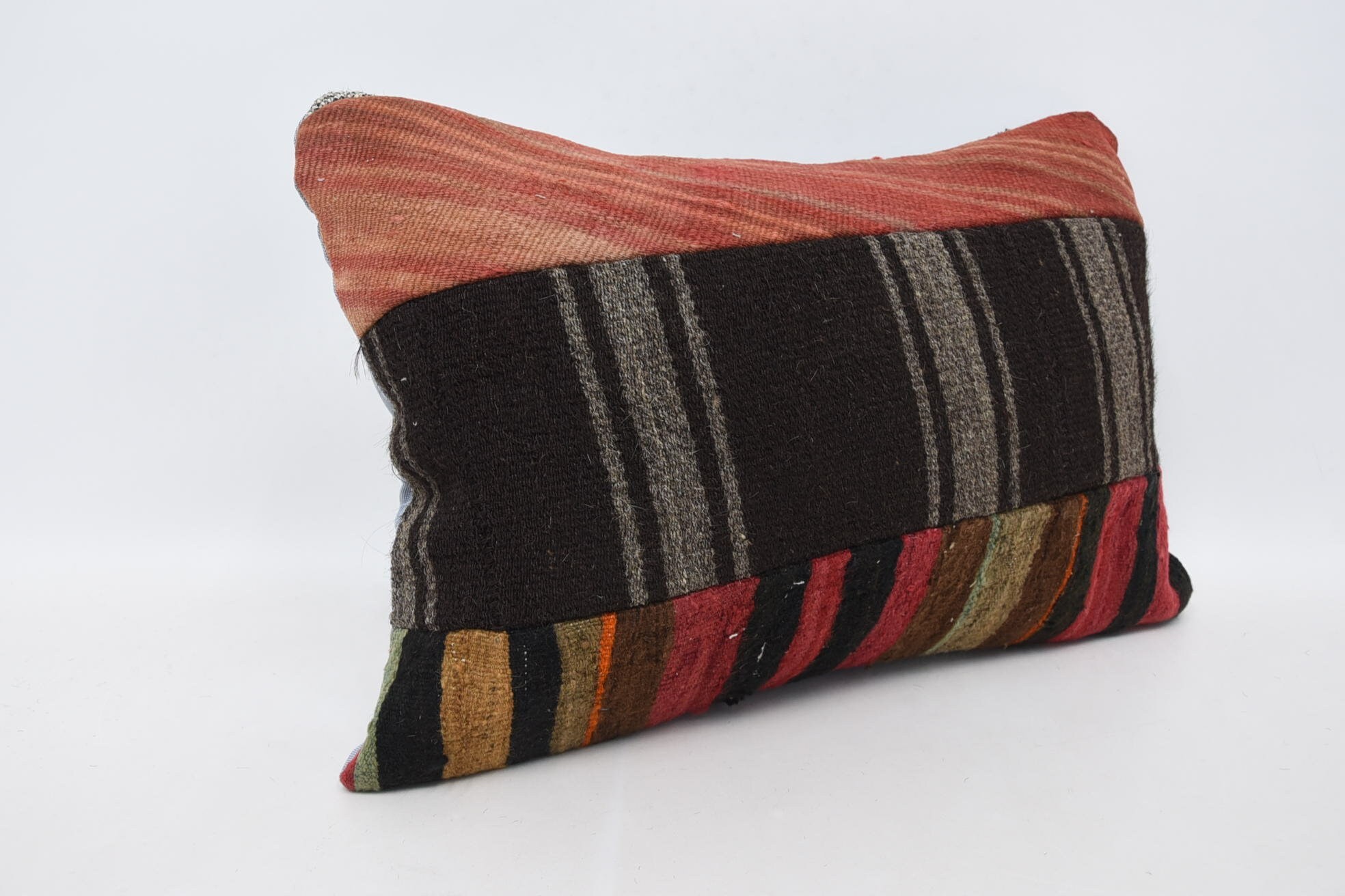 Meditation Cushion, Ethnical Kilim Rug Pillow, Ottoman Pillow Case, 16"x24" Brown Cushion, Kilim Pillow, Retro Pillow, Home Decor Pillow