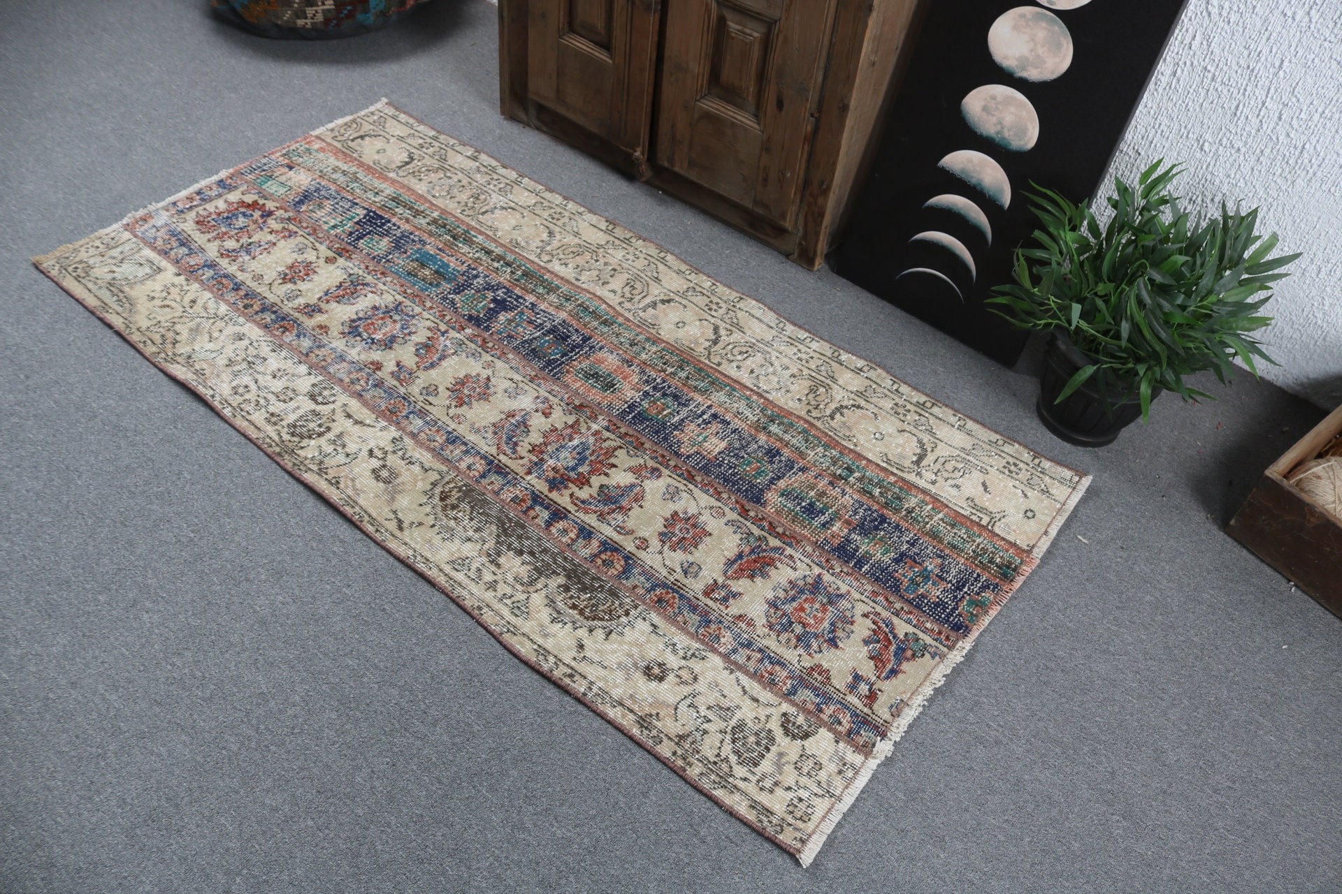 Oriental Rugs, Beige Antique Rug, Vintage Rugs, Boho Rug, Turkish Rugs, 2.8x5.7 ft Accent Rug, Kitchen Rug, Vintage Accent Rugs, Cool Rugs