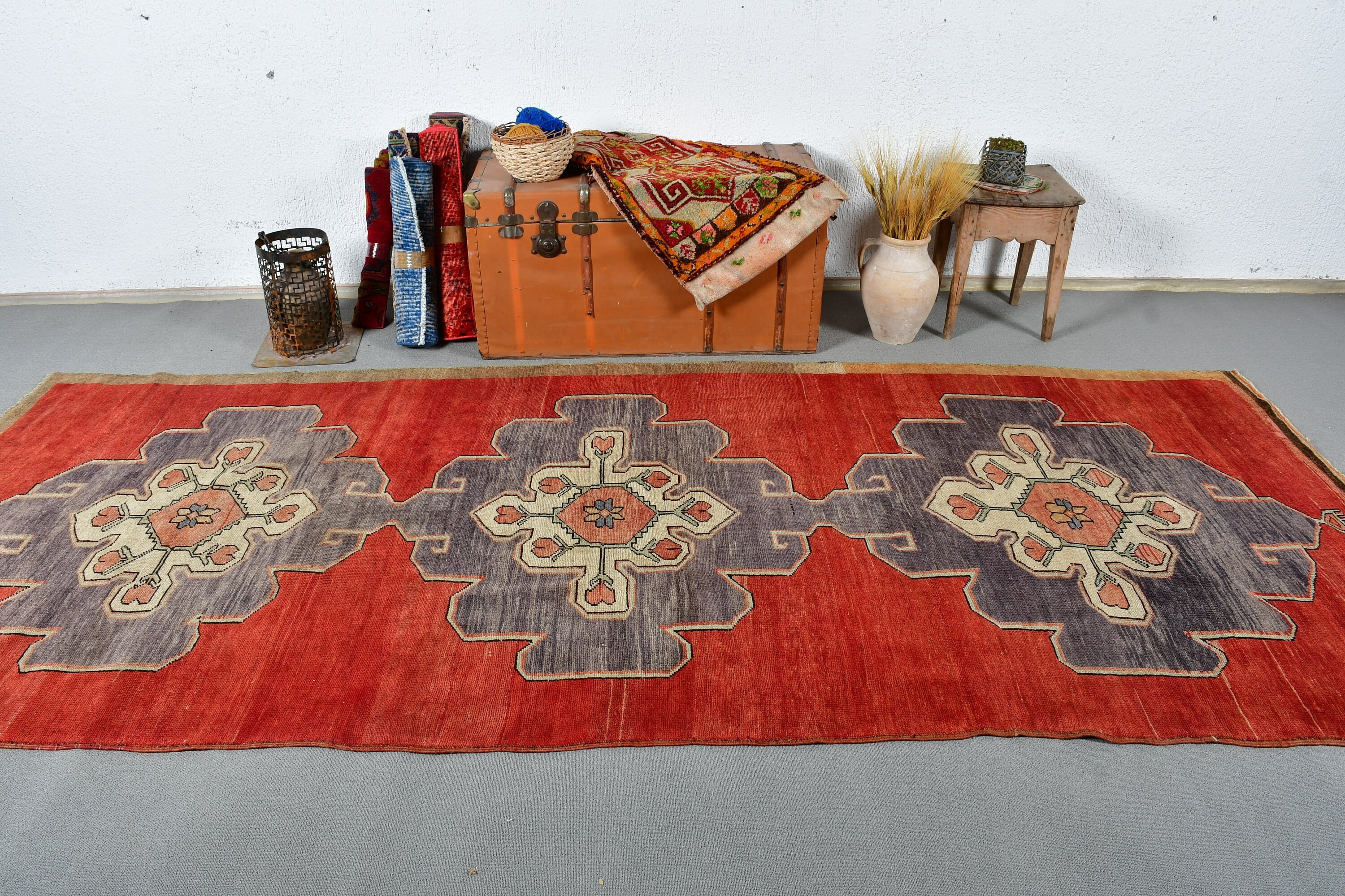 Vintage Rugs, Moroccan Rugs, Turkish Rug, Outdoor Rug, Floor Rugs, Dining Room Rugs, 4.7x11.5 ft Large Rug, Bedroom Rugs, Red Oushak Rug