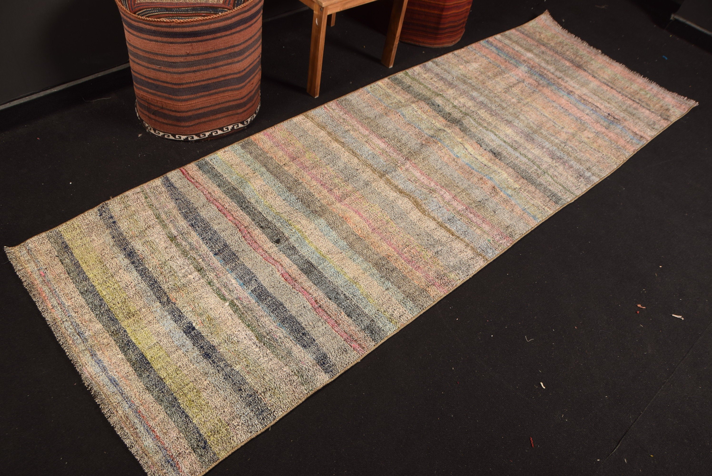 Gökkuşağı Oushak Halı, Vintage Halı, 2.8x8.3 ft Runner Halı, Boho Halı, Koridor Halısı, Mutfak Halısı, Oushak Halıları, Kilim, Türk Halıları