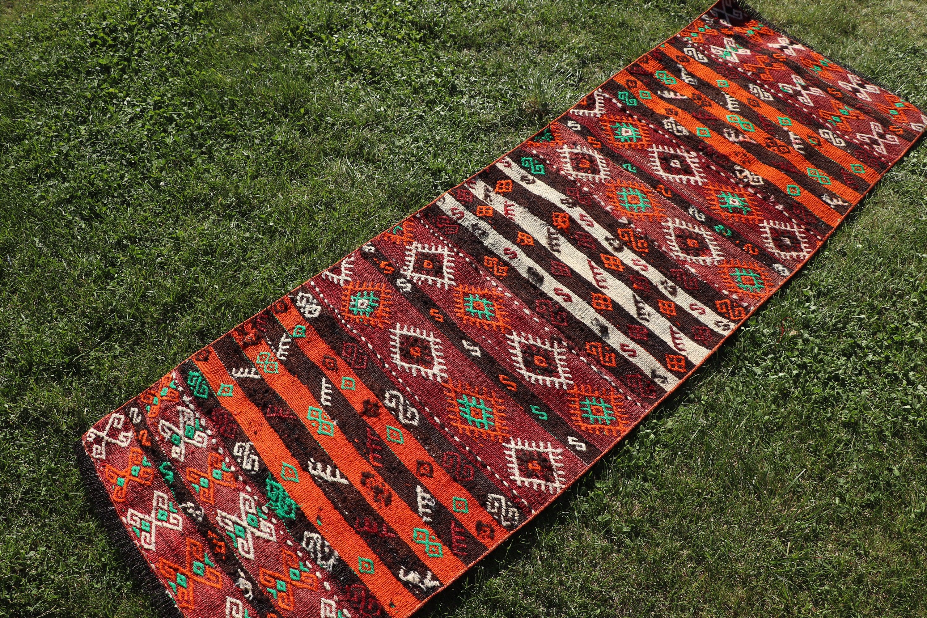 Kilim, Türk Halısı, Vintage Yolluk Halısı, 2.1x6.3 ft Koşucu Halısı, Koridor Halısı, Turuncu Boho Halısı, Lüks Halılar, Yün Halısı, Vintage Halı