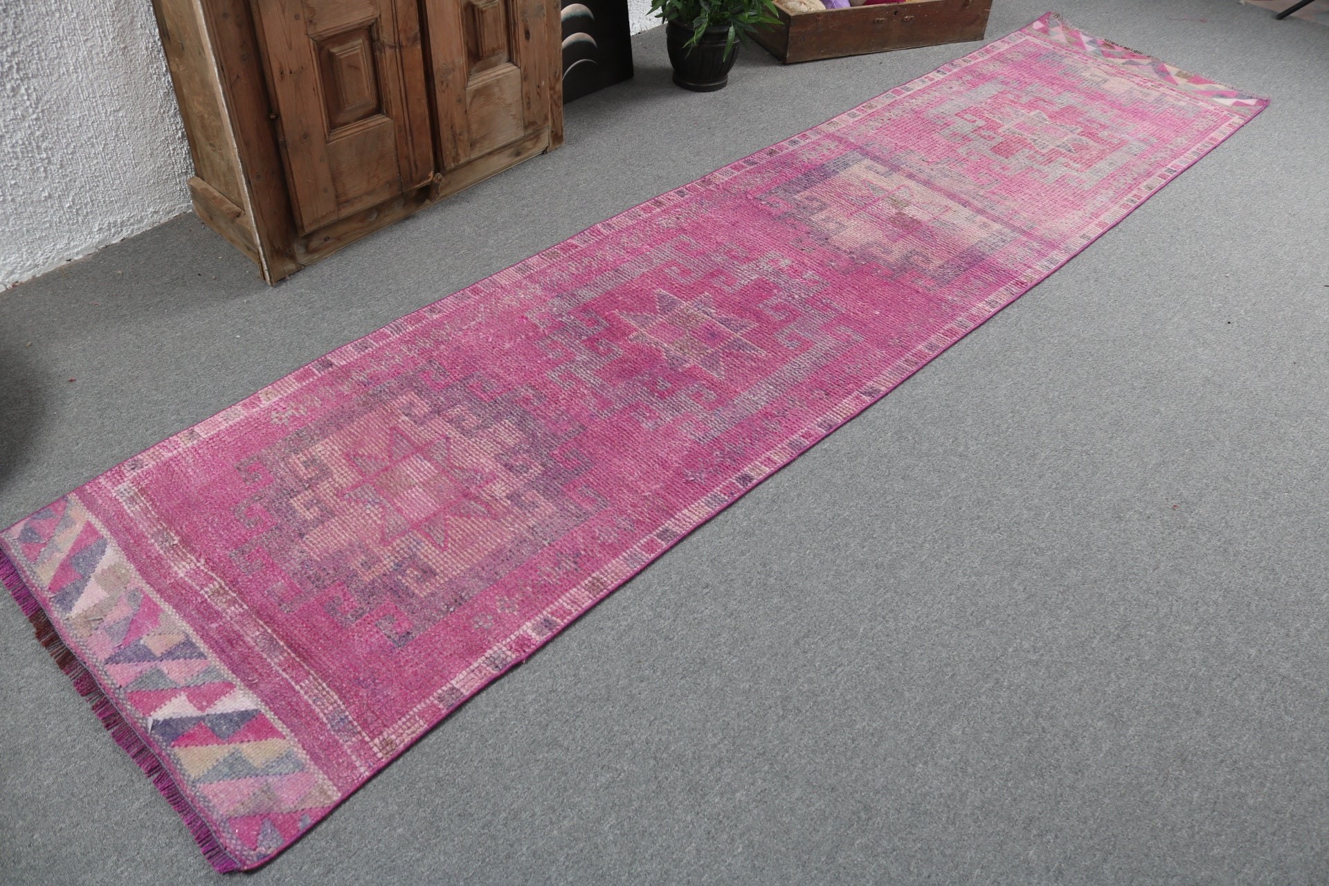 Pembe Lüks Halılar, Ev Dekorasyonu Halısı, 2.6x11.1 ft Runner Halısı, Türk Halısı, Koridor Halıları, Boho Halısı, Koridor Halısı, Vintage Halı