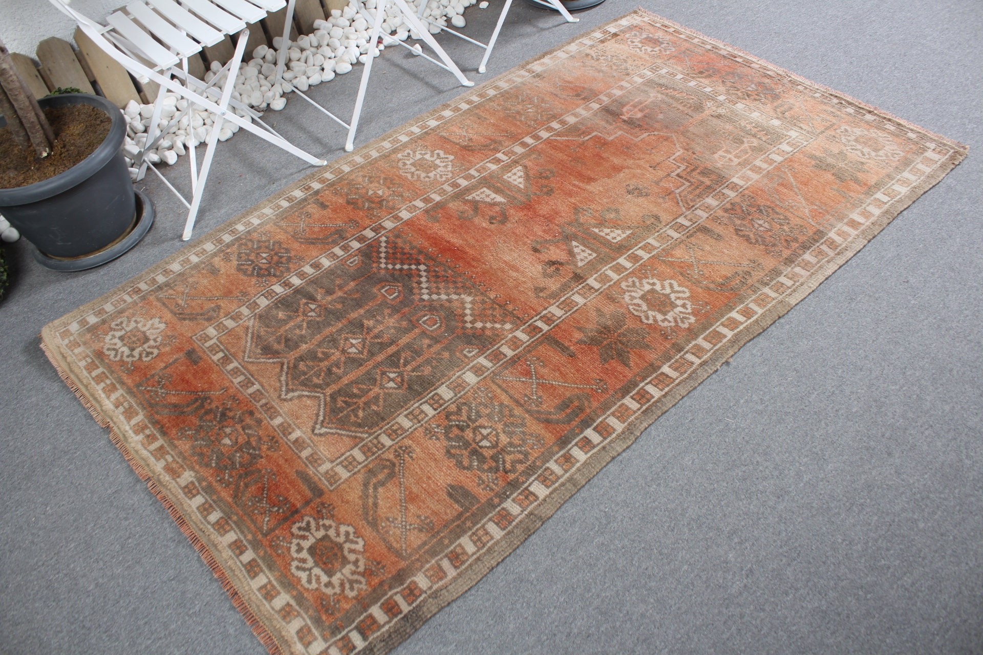 Vintage Decor Rug, Bedroom Rug, Orange Kitchen Rug, 3.8x6.6 ft Area Rug, Rugs for Living Room, Vintage Rugs, Turkish Rug, Kitchen Rug