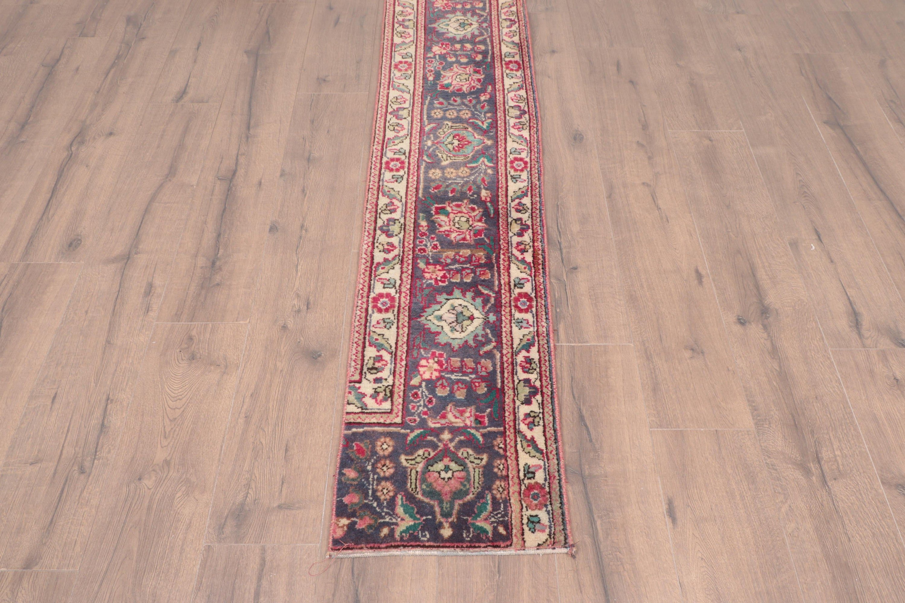 Vintage Halı, Koridor Halıları, Türk Halısı, Mutfak Halısı, Oushak Halısı, Antika Halı, Koridor Halısı, 1.3x10.5 ft Runner Halısı, Mavi Geometrik Halılar