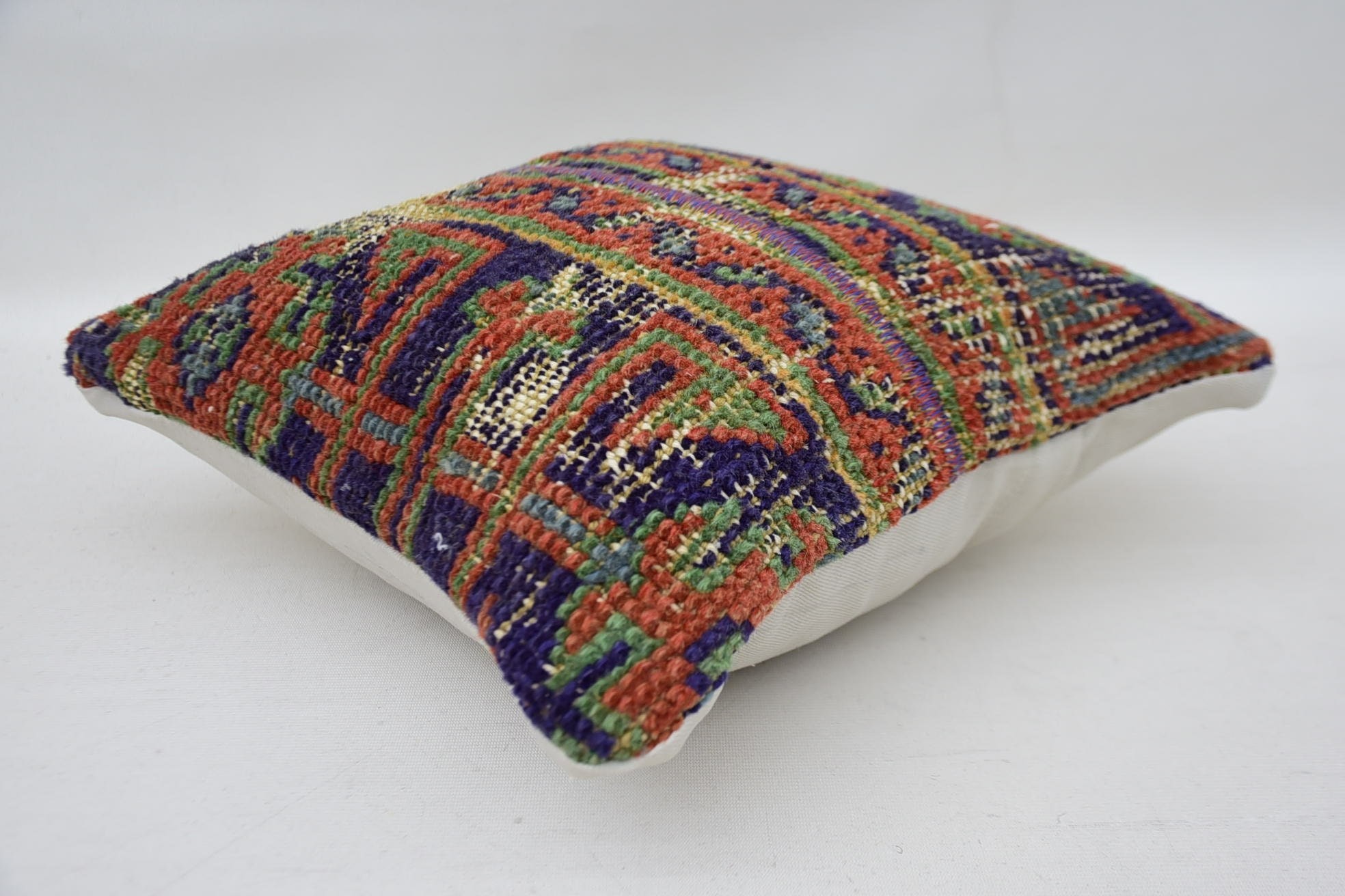 12"x12" Blue Pillow Cover, Handmade Rug Seat Pillow Case, Interior Designer Pillow, Boho Pillow, Turkish Kilim Pillow