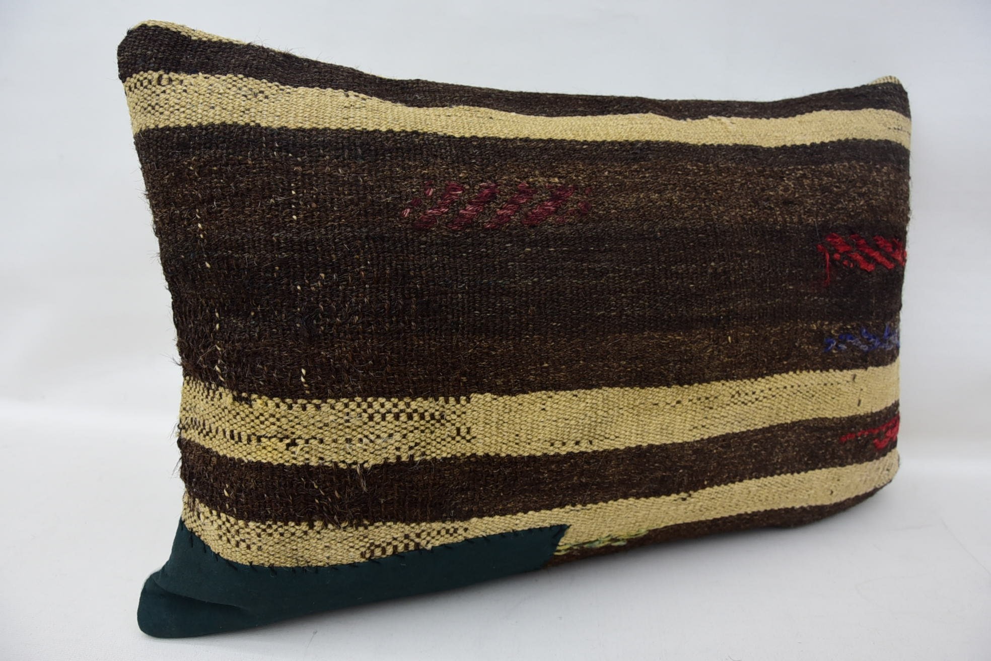 Kilim Pillow, 16"x24" Brown Pillow, Anatolian Pillow Sham, Handmade Kilim Cushion, Pillow for Couch, Knitted Pillow, Pastel Pillow Case