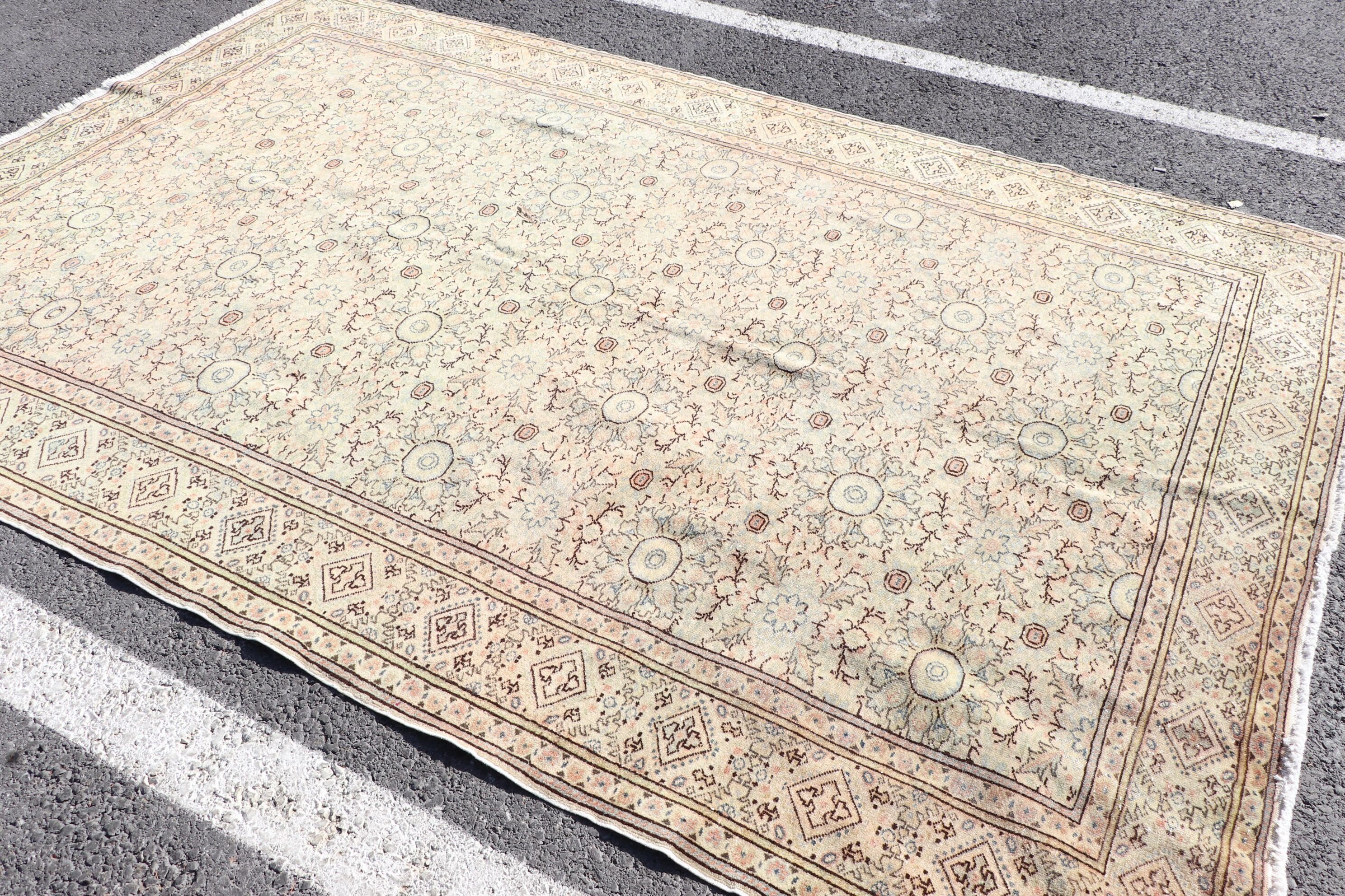 Beige Wool Rugs, Dining Room Rug, Oushak Rugs, Designer Rug, Vintage Rug, 6.3x9.6 ft Large Rugs, Salon Rugs, Antique Rug, Turkish Rug