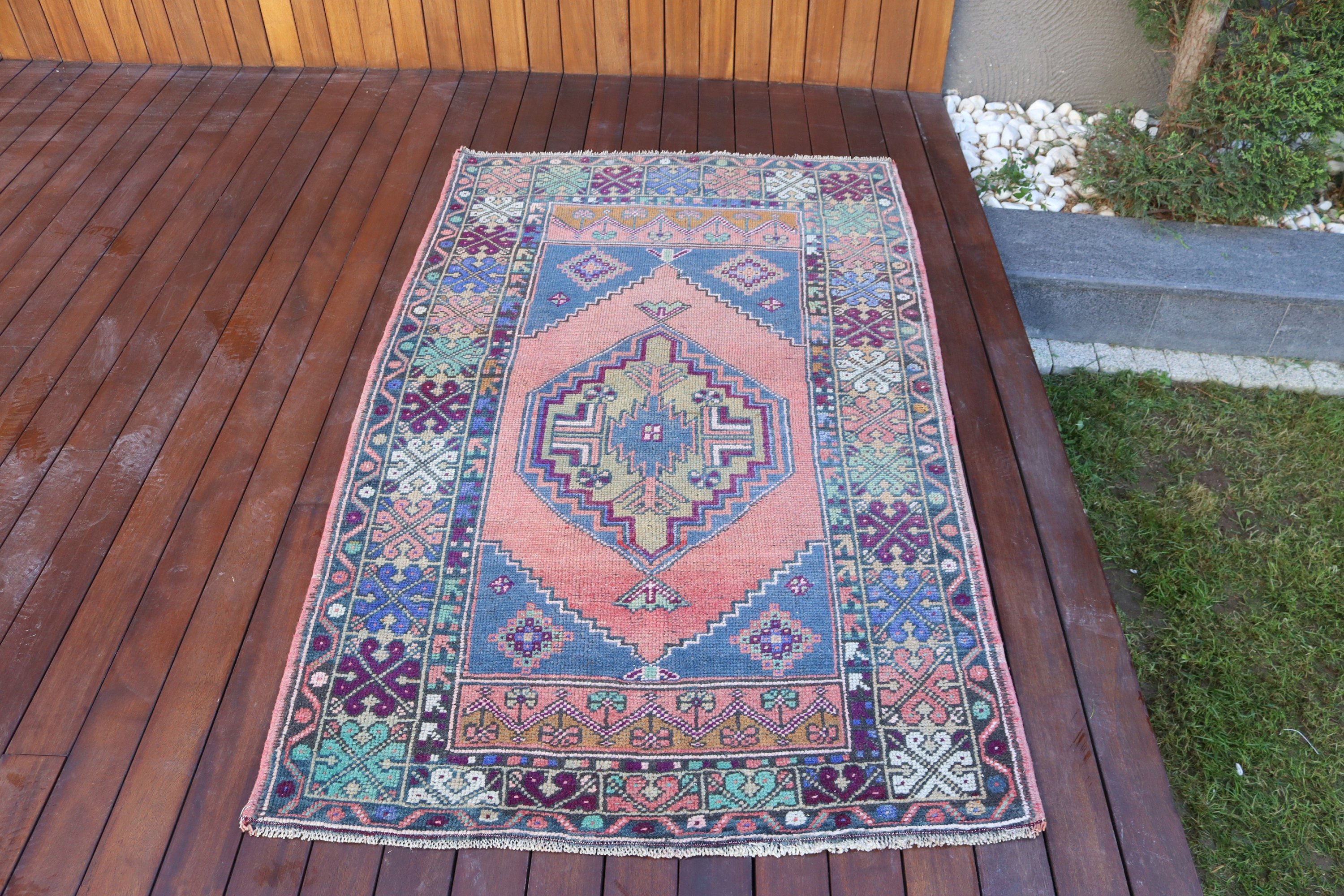 3.4x5.7 ft Accent Halı, Vintage Accent Halılar, Kırmızı Oushak Halı, Türk Halısı, Modern Halılar, Dekoratif Halılar, Vintage Halı, Geometrik Halı