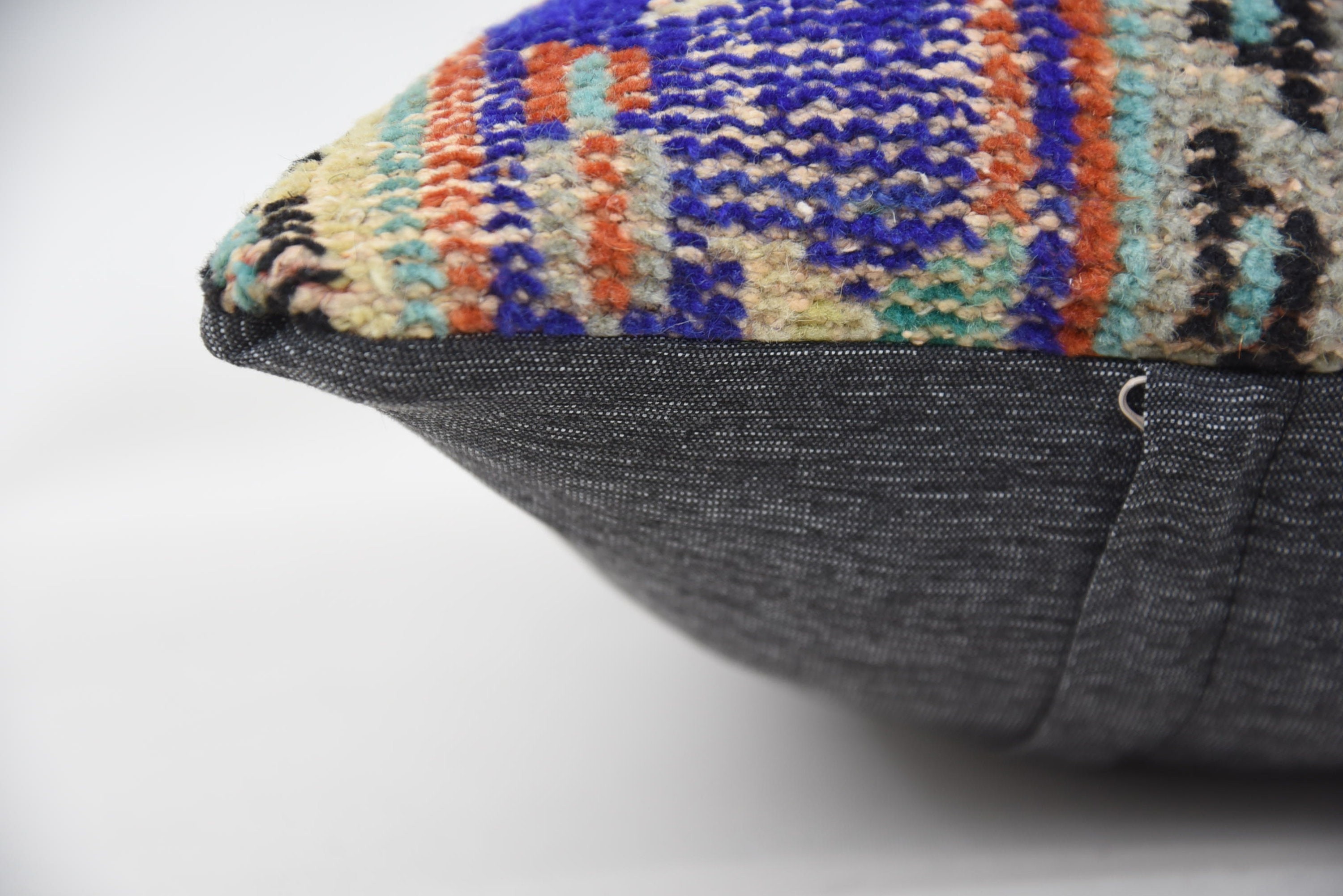 Vintage Kilim Throw Pillow, Boho Pillow, Wool Kilim Pillow Pillow, Aztec Cushion Case, Vintage Kilim Pillow, 16"x24" Blue Pillow Case