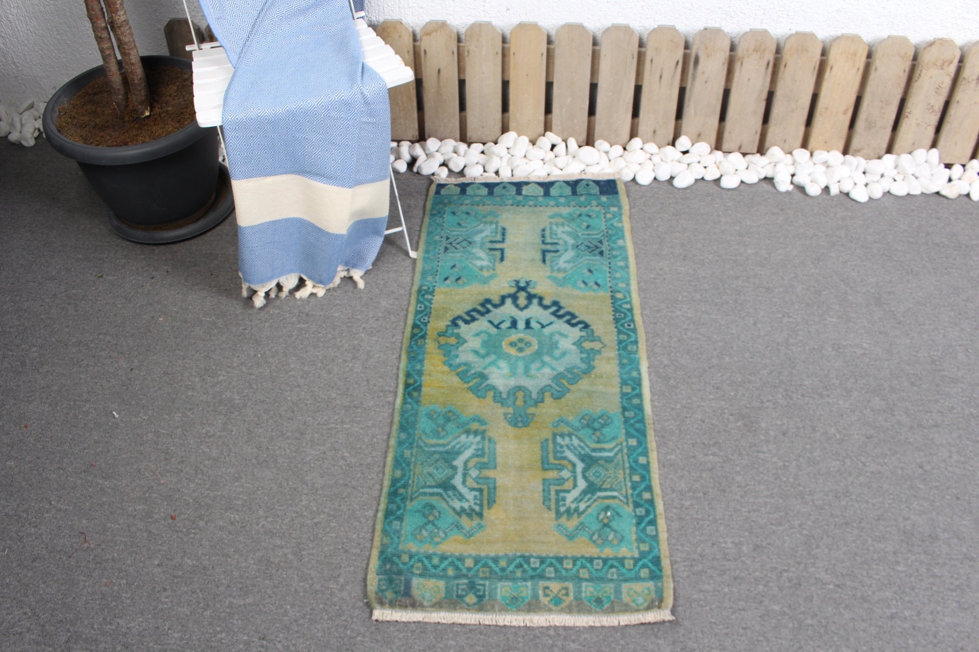 Bedroom Rug, Turkish Rugs, 1.6x3.7 ft Small Rug, Vintage Rug, Green Oushak Rug, Home Decor Rug, Car Mat Rugs, Rugs for Car Mat, Organic Rug