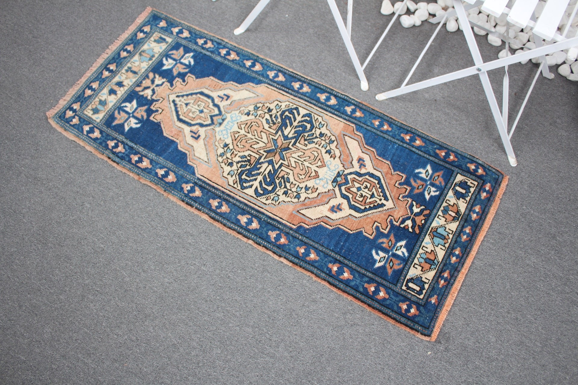 Blue Floor Rug, Rugs for Kitchen, Turkish Rug, 1.7x3.9 ft Small Rug, Kitchen Rug, Entry Rug, Vintage Rug, Oushak Rug, Old Rugs, Nursery Rug