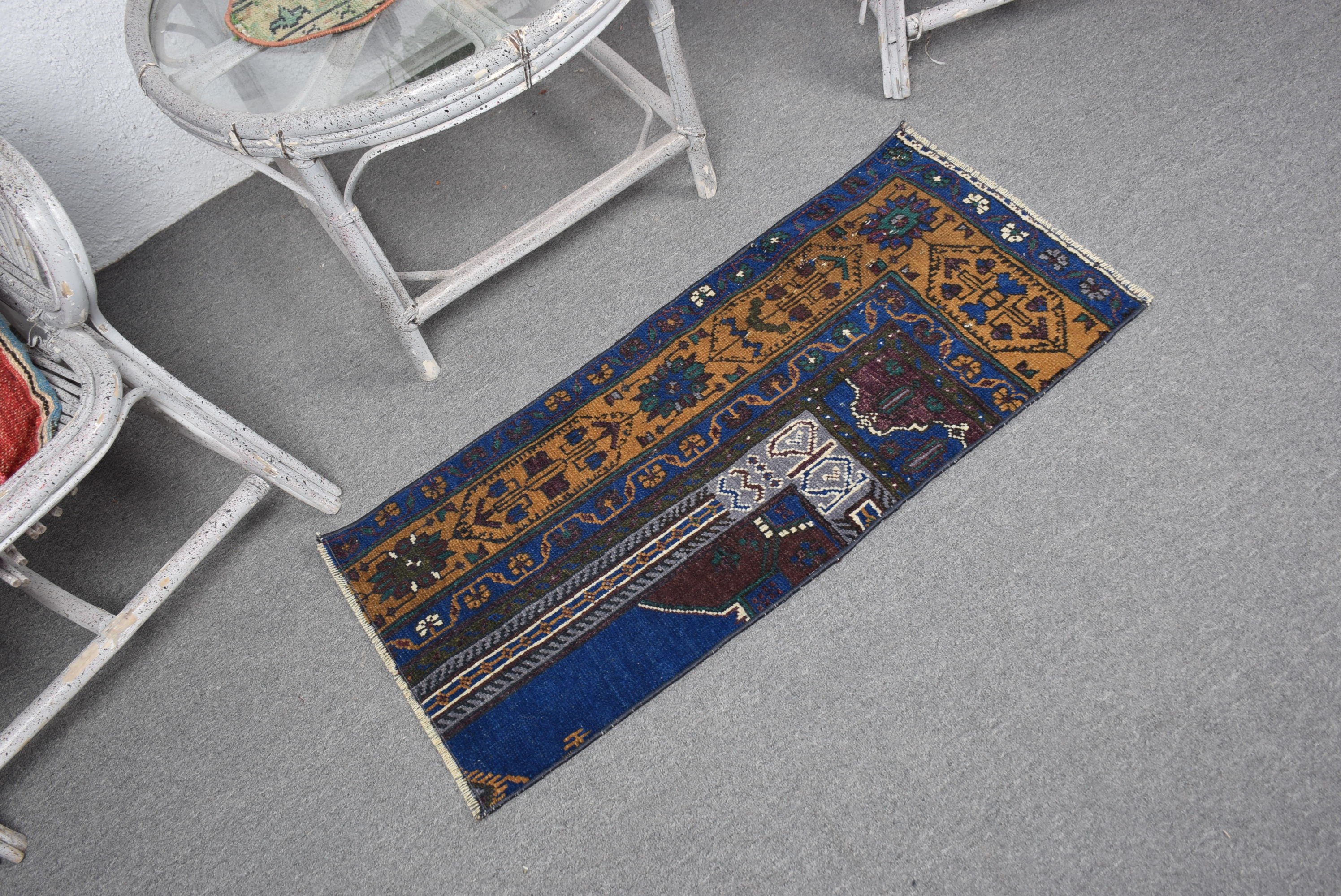 Moroccan Rug, Vintage Rug, 1.5x3.2 ft Small Rugs, Bath Rug, Turkish Rug, Blue Wool Rugs, Nursery Rug, Kitchen Rug, Rugs for Bathroom
