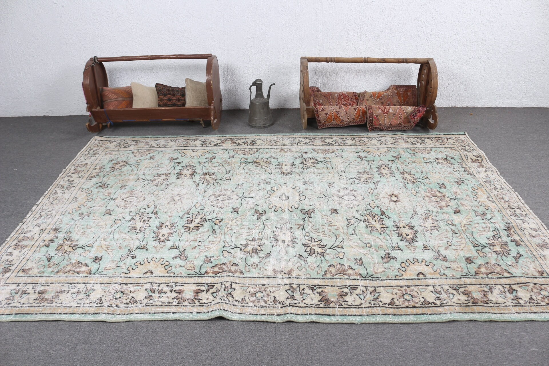 6.1x9.1 ft Büyük Halı, Yeşil Antika Halı, Salon Halısı, Yatak Odası Halıları, Türk Halısı, Yatak Odası Halıları, Vintage Halılar, Oushak Halısı