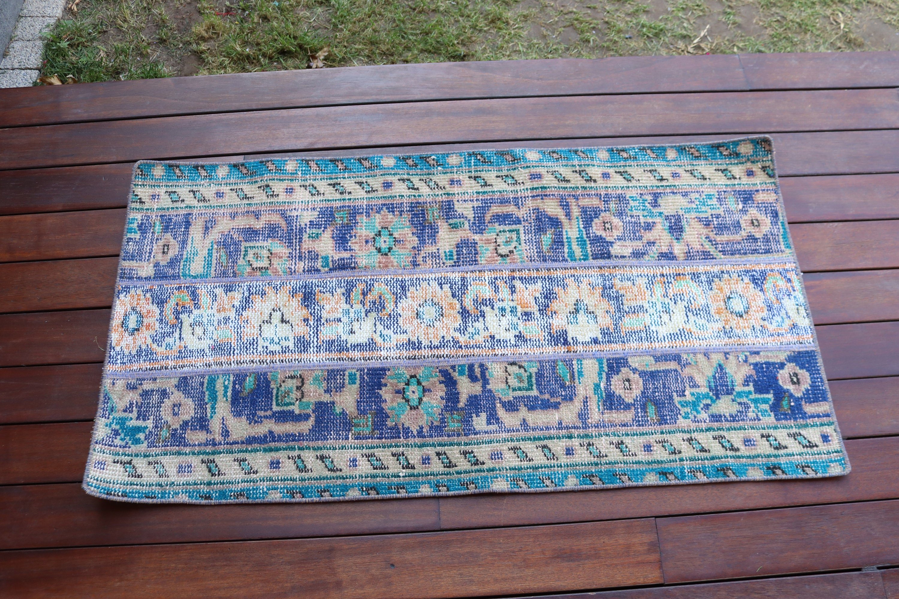 Mavi Düz Dokuma Halı, Vintage Halılar, Fas Halısı, 1.9x3.6 ft Küçük Halılar, Türk Halısı, Araba Paspas Halısı, Küçük Vintage Halılar