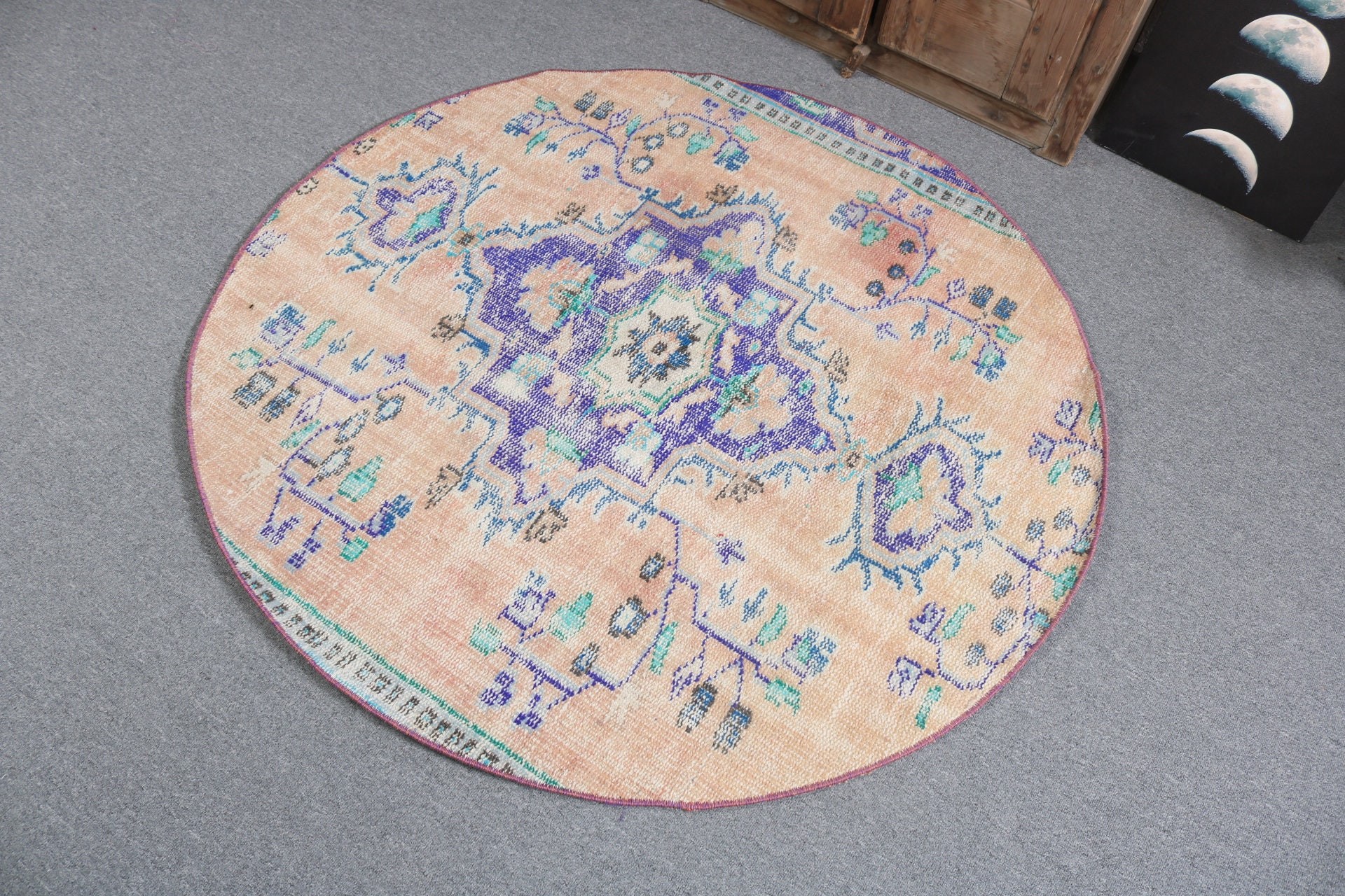 Modern Halı, Giriş Halıları, Mutfak Halıları, 4,4x4,4 ft Vurgulu Halı, Oryantal Halılar, Turuncu Boho Halılar, Vintage Halı, Türk Halıları, Mutfak Halıları