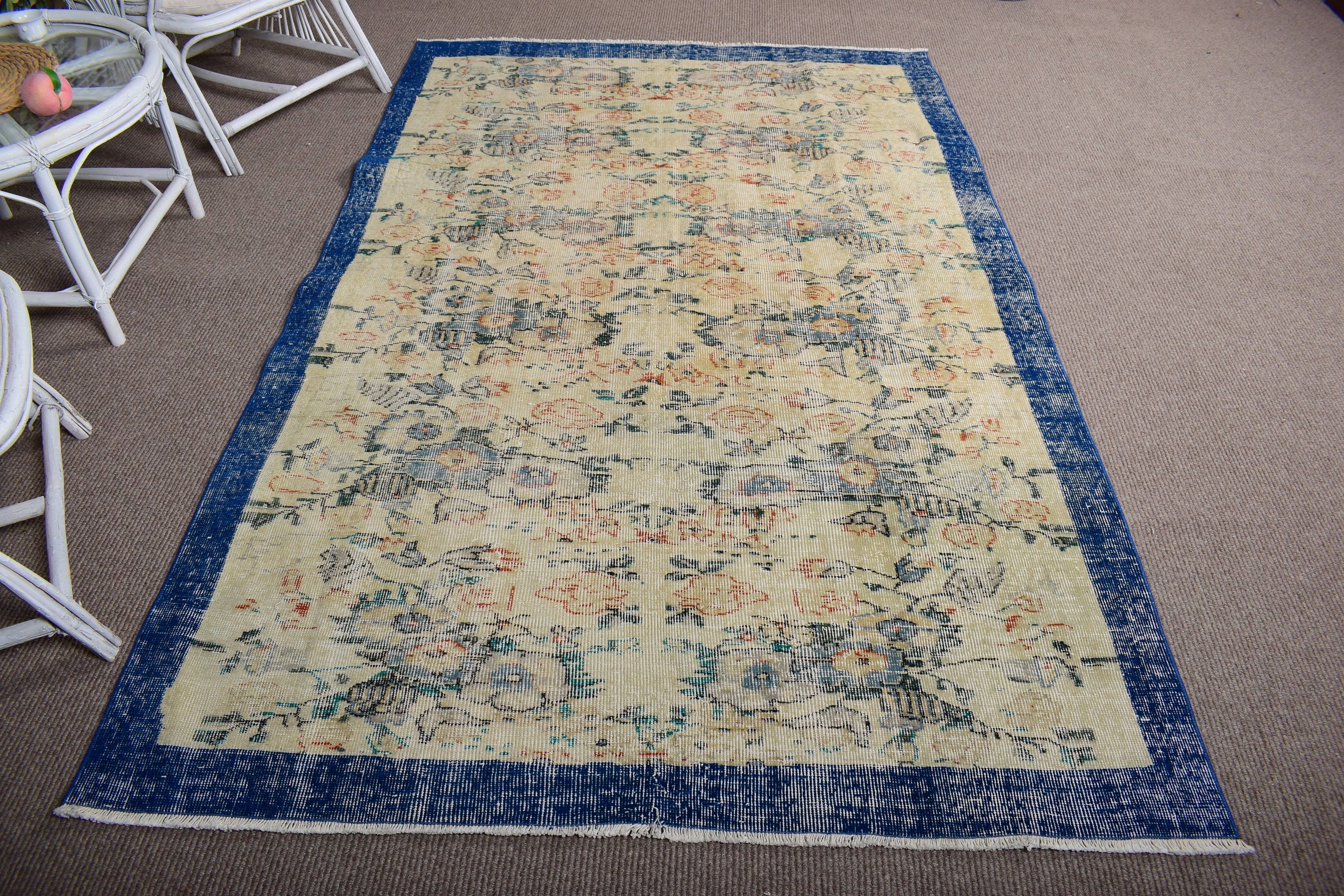 5.1x8 ft Büyük Halılar, Vintage Halılar, Oryantal Halı, Bej Oushak Halı, Soğuk Halı, Büyük Oushak Halı, Türk Halısı, Boho Halısı, Yemek Odası Halıları