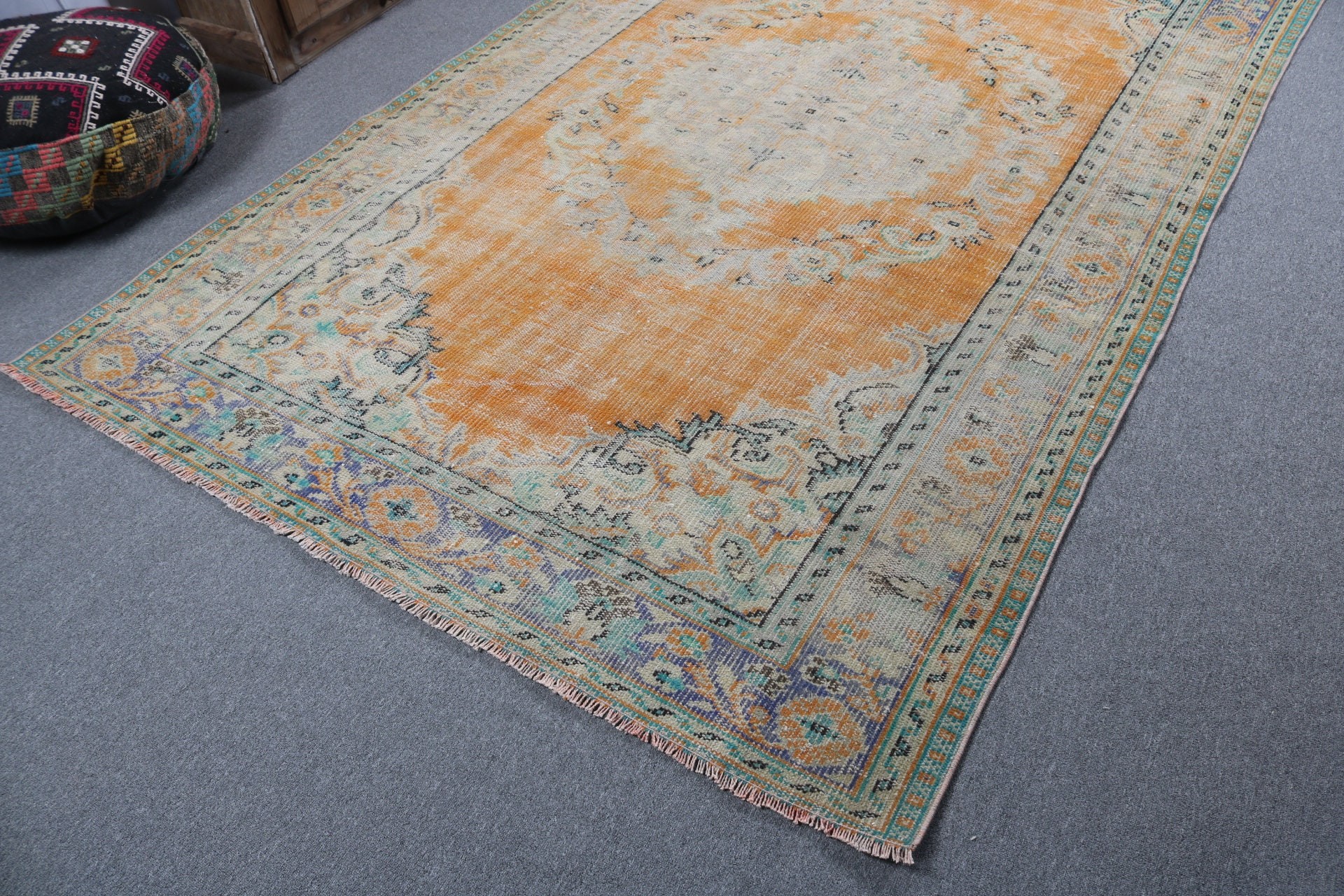 Cool Rugs, Turkish Rugs, Dining Room Rug, Vintage Rugs, Office Rug, Orange Oushak Rug, Wool Rugs, Large Vintage Rugs, 5.8x9.4 ft Large Rug