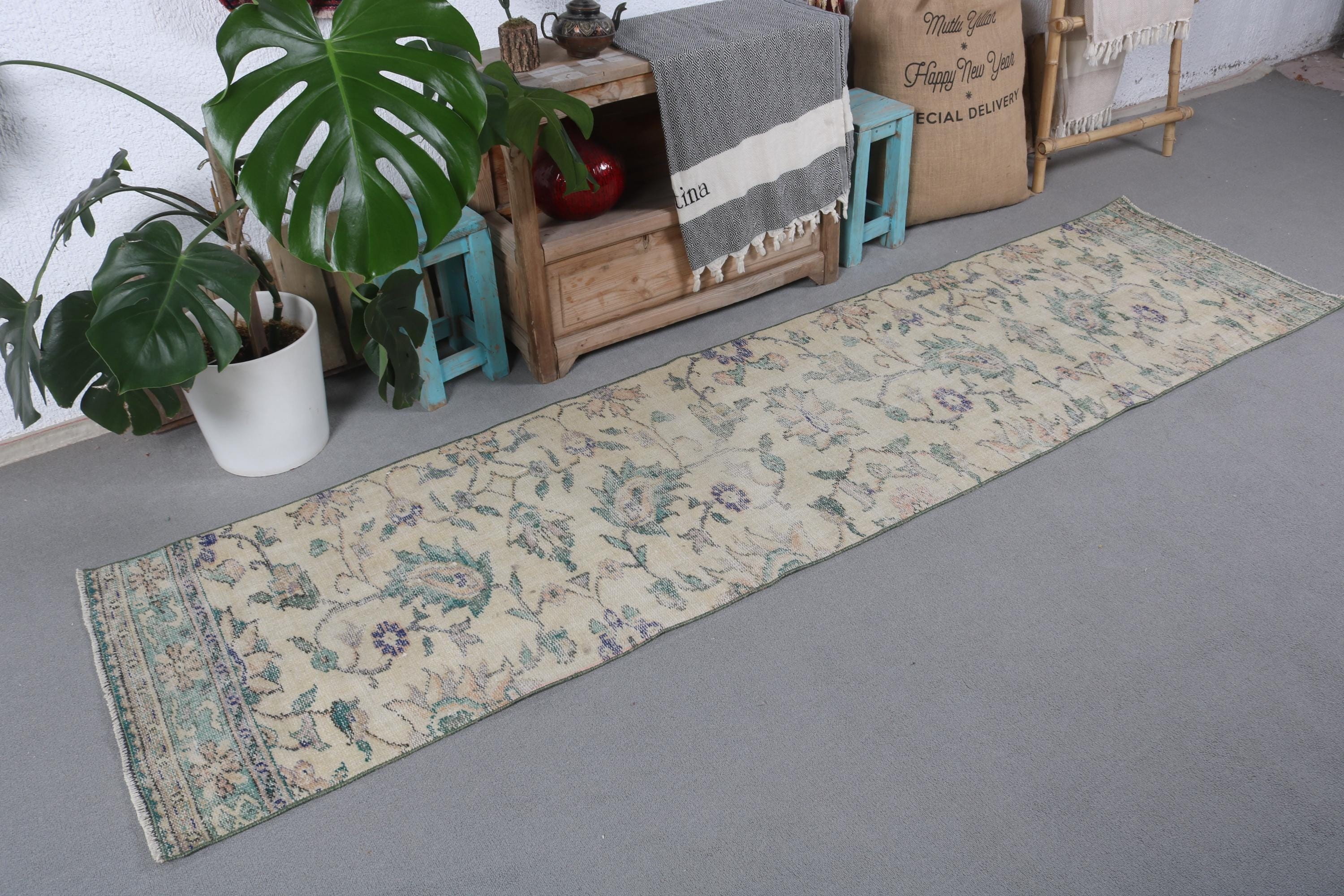 Home Decor Rugs, Turkish Rugs, Kitchen Rugs, Oushak Rugs, Beige Cool Rug, 2.2x8.8 ft Runner Rug, Rugs for Long Runner, Vintage Rugs