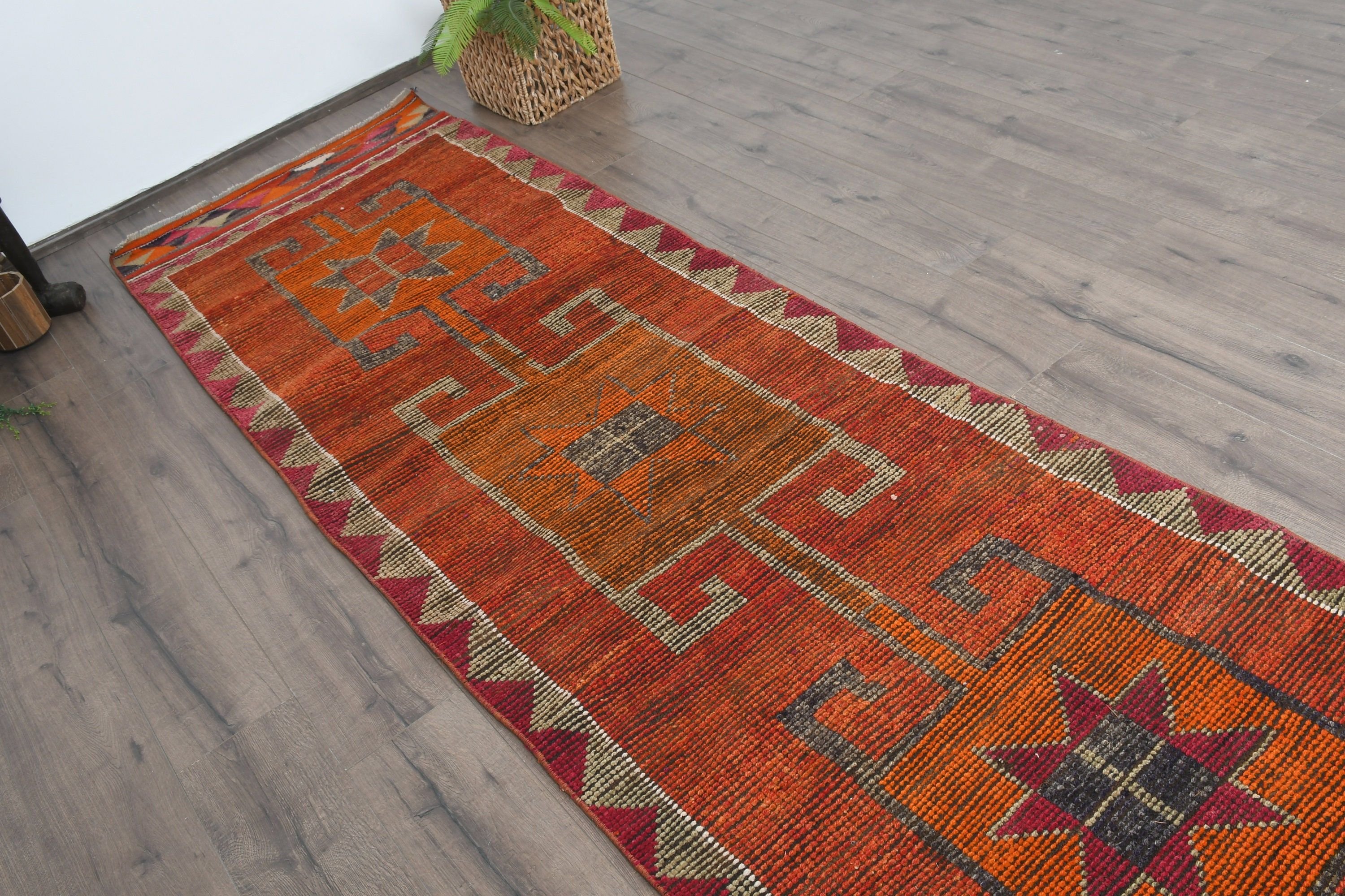 Art Rugs, Cool Rug, Antique Rugs, Turkish Rugs, 3.1x10.5 ft Runner Rug, Rugs for Kitchen, Orange Oriental Rug, Hallway Rug, Vintage Rug