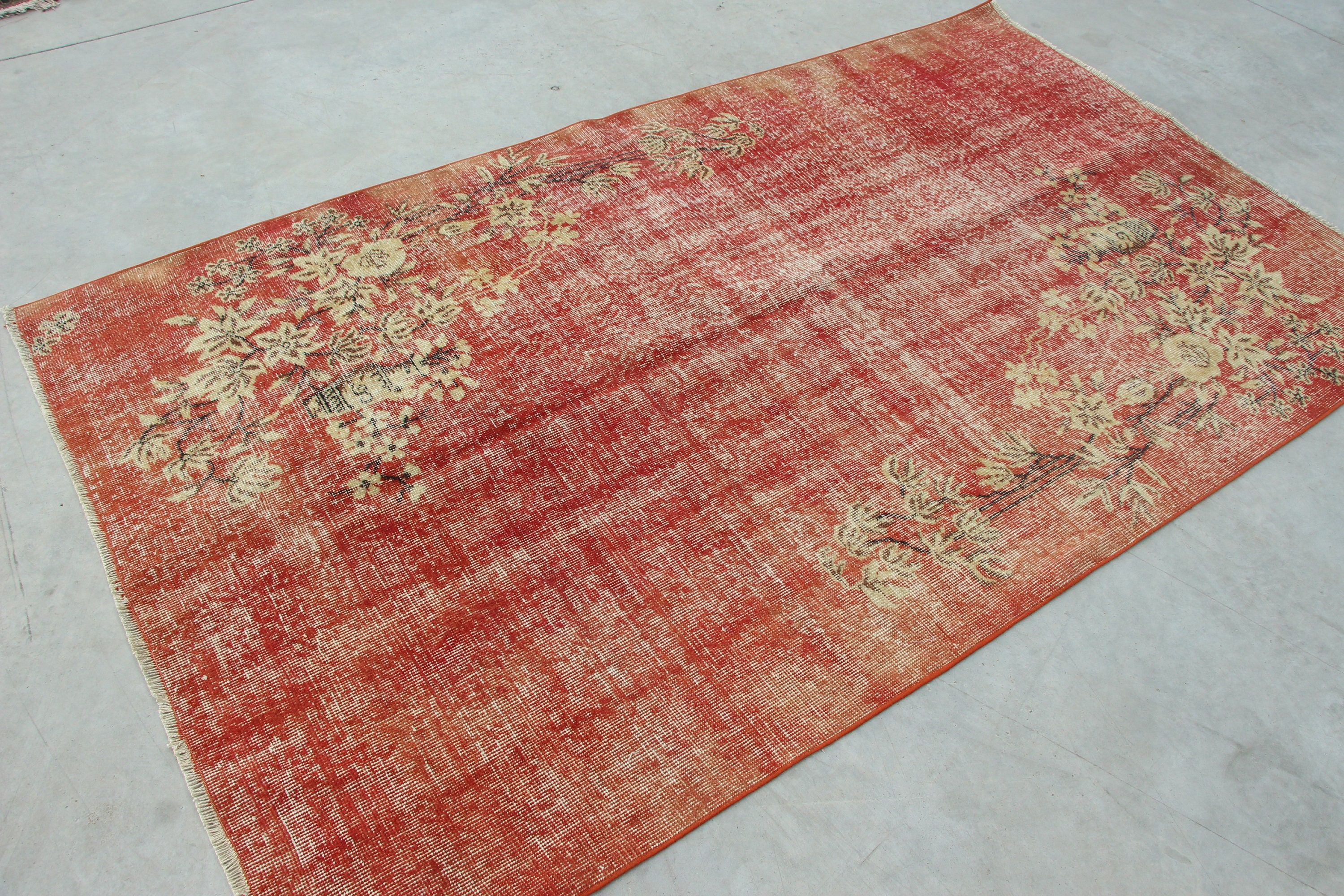 Vintage Rug, Turkish Rugs, Floor Rug, Beige  4.6x7.7 ft Area Rug, Wool Rug, Oushak Rugs, Rugs for Floor, Living Room Rugs