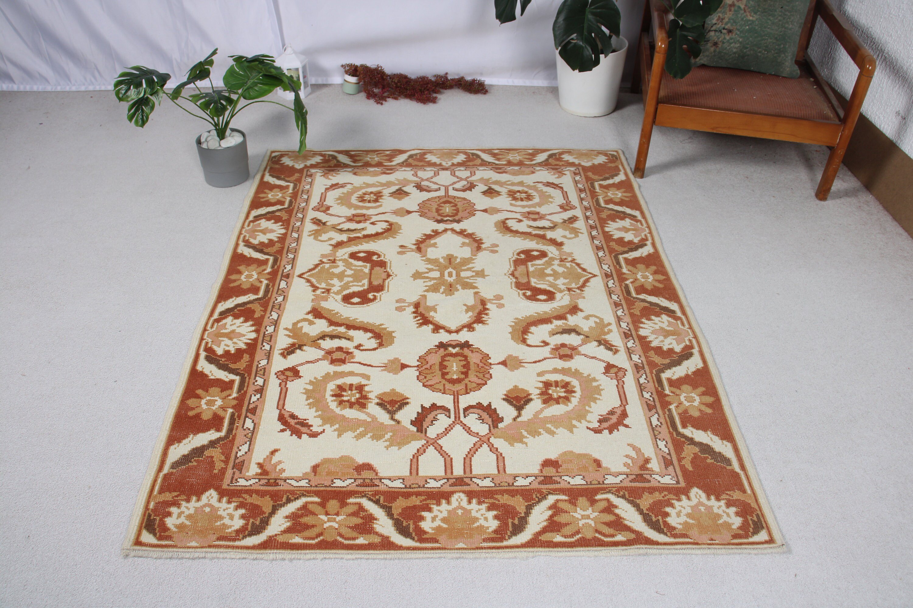 Decorative Rug, Vintage Rugs, Beige Neutral Rugs, 4.2x5.4 ft Accent Rugs, Anatolian Rugs, Turkish Rugs, Antique Rug, Nursery Rug, Boho Rug