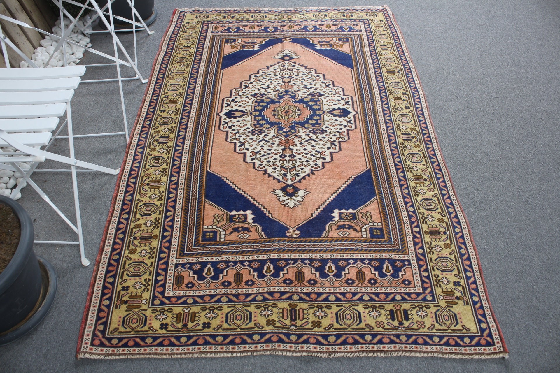 Yatak Odası Halısı, 4.1x6.5 ft Alan Halısı, Pembe Yün Halı, Vintage Halılar, Çocuk Odası Halıları, Türk Halısı, İç Mekan Halıları, Yer Halısı, Yemek Odası Halısı