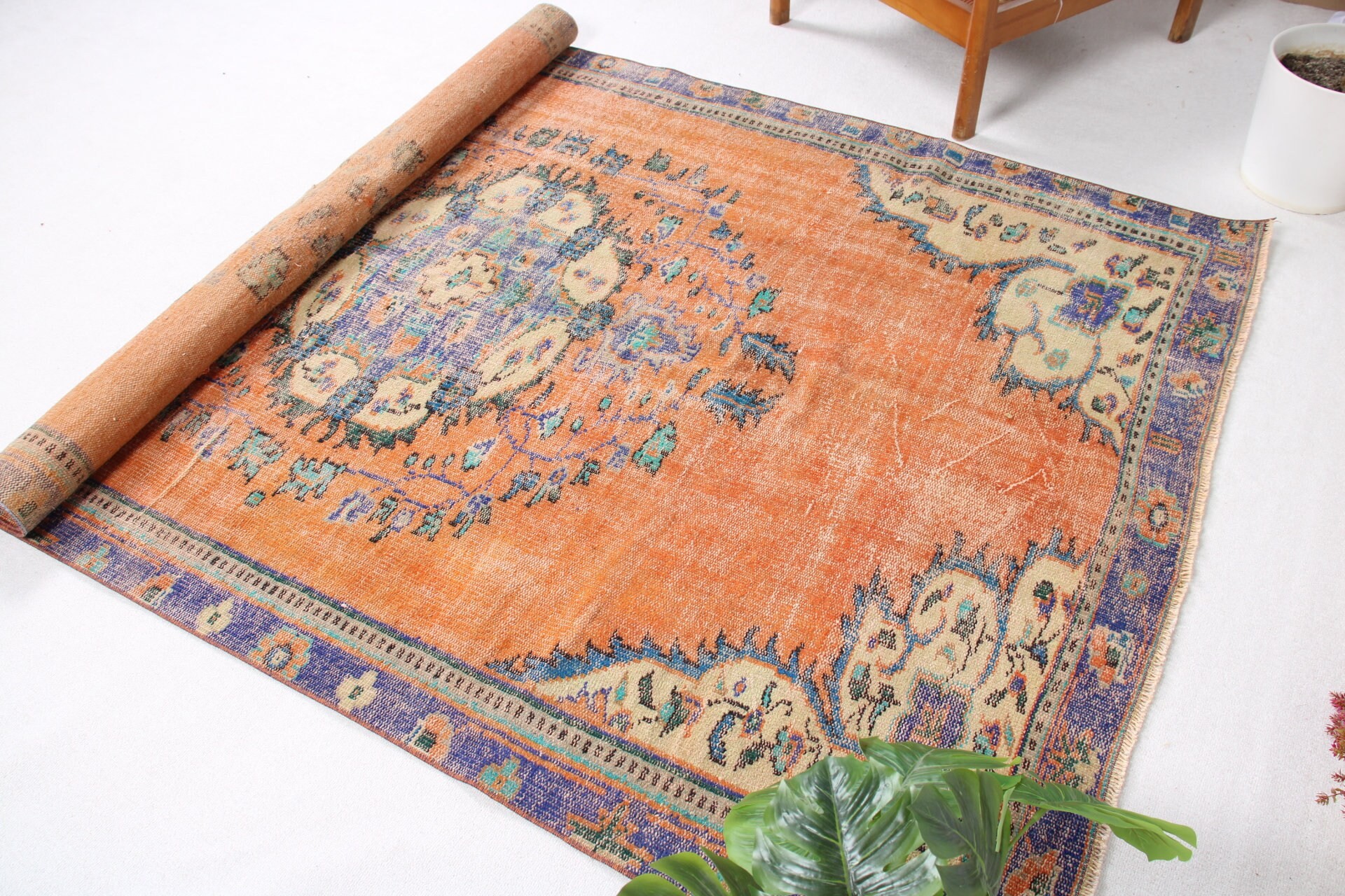 Bedroom Rug, Turkish Rug, Orange Oushak Rug, 5.4x8.7 ft Large Rug, Antique Rug, Moroccan Rug, Living Room Rug, Vintage Rug, Boho Rug