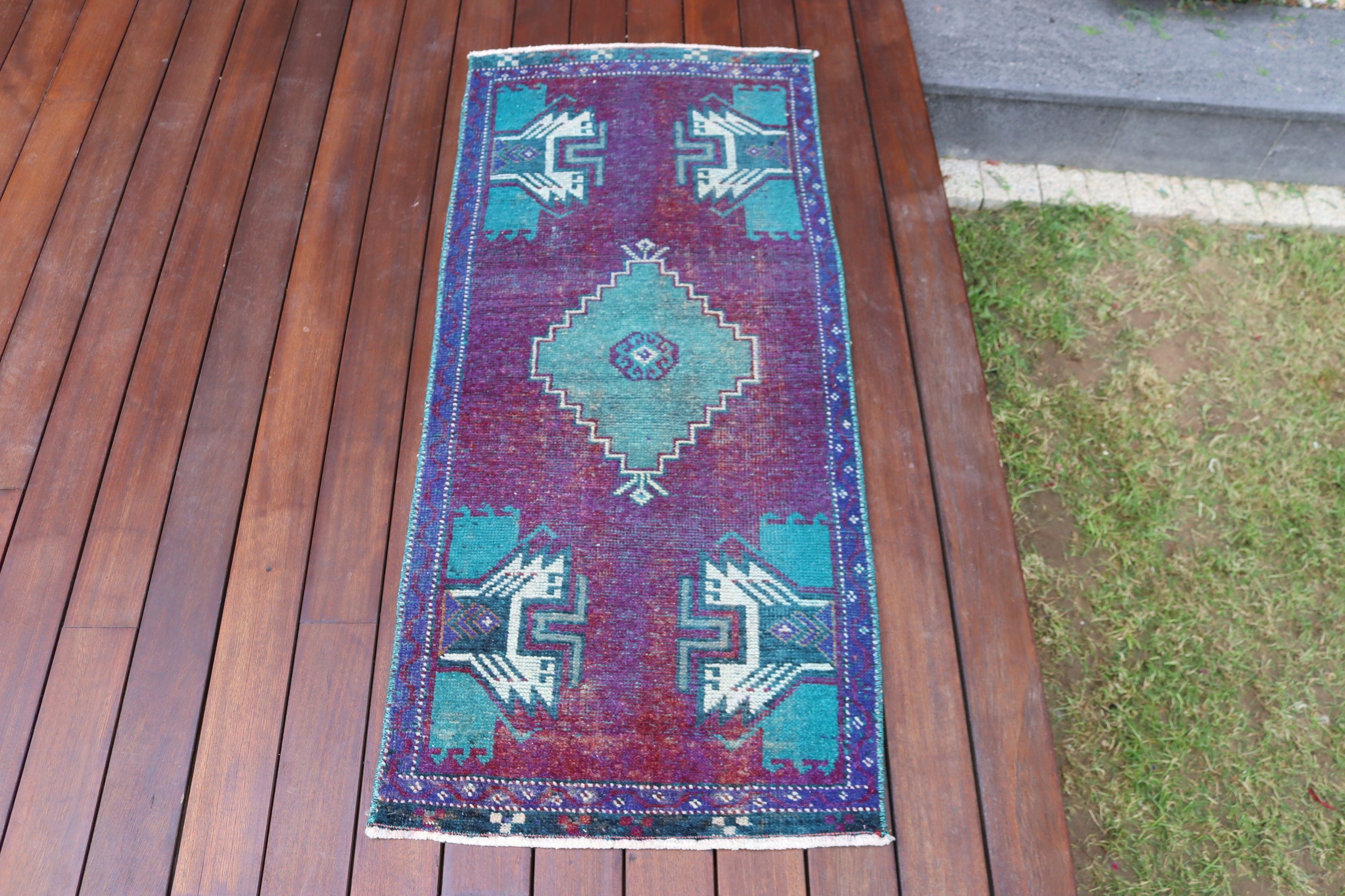 Geometric Rug, Car Mat Rugs, 1.8x4 ft Small Rugs, Turkish Rug, Vintage Rug, Small Vintage Rugs, Purple Home Decor Rug