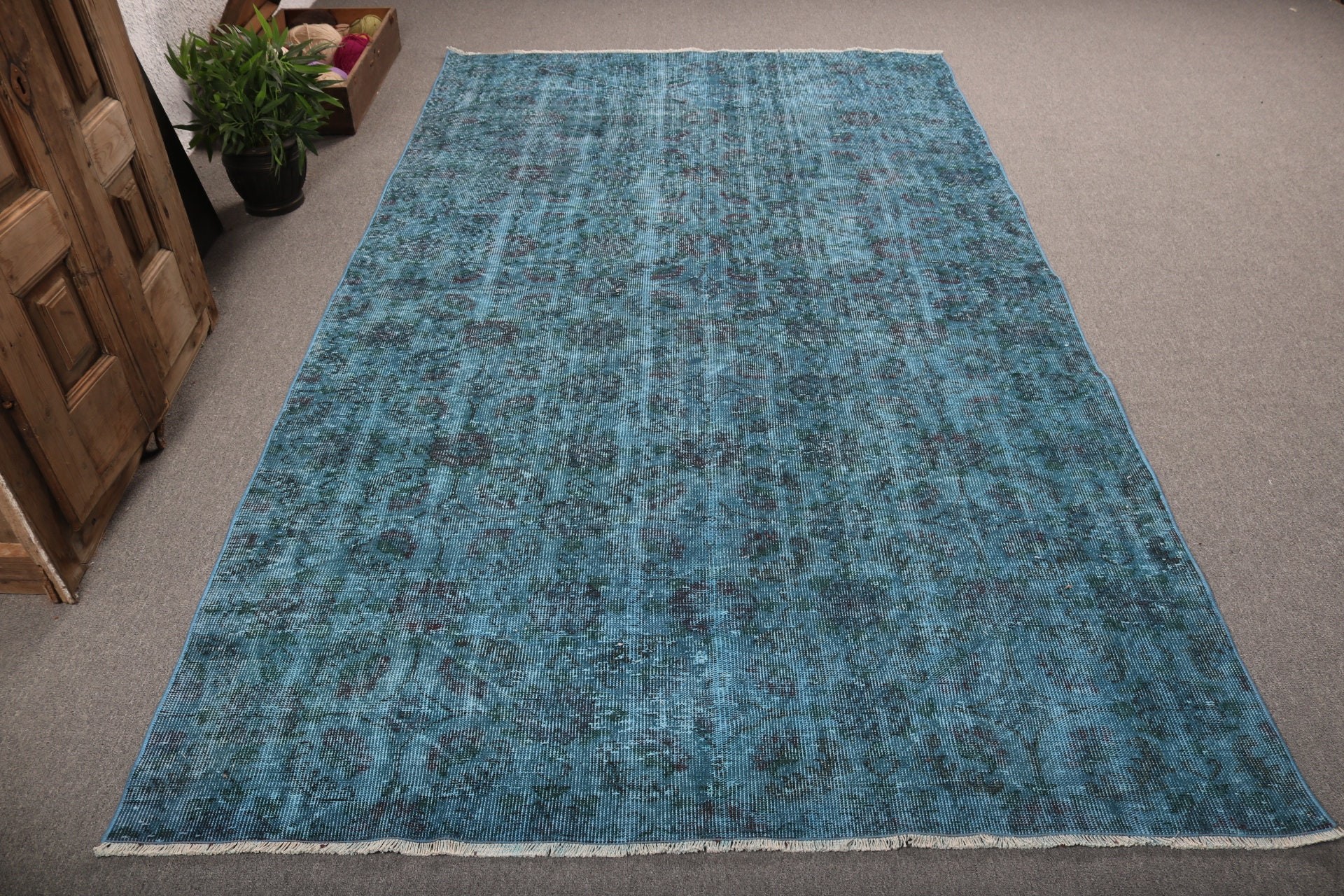 5.4x9.5 ft Büyük Halı, Vintage Halı, Büyük Boho Halı, Açıklama Halıları, Mavi Yün Halılar, Büyük Vintage Halılar, Türk Halısı, El Dokuma Halı