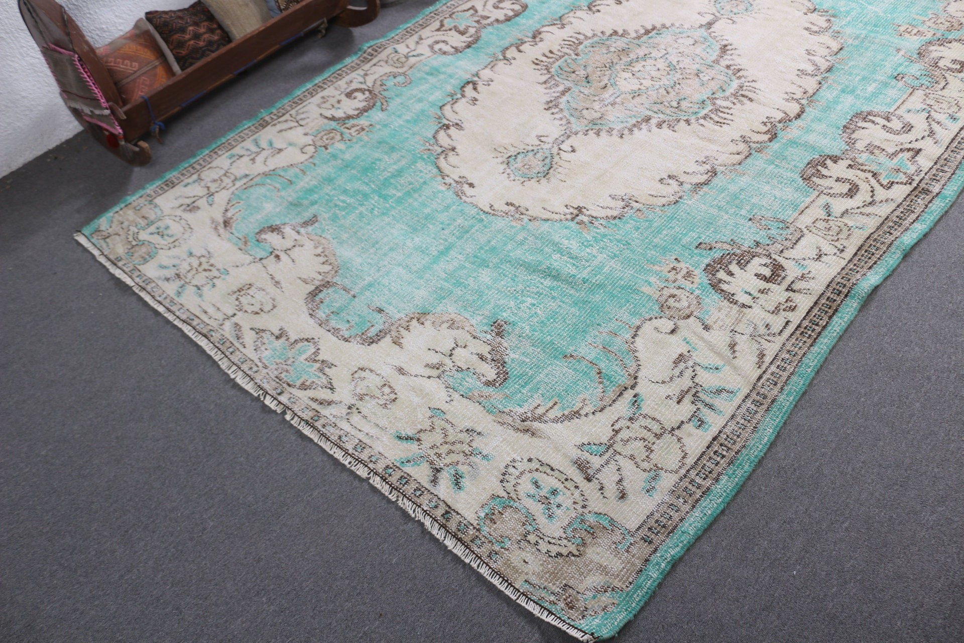 Salon Rug, Designer Rug, 6.1x9.2 ft Large Rug, Turkish Rug, Green Home Decor Rug, Oushak Rugs, Anatolian Rug, Vintage Rug, Living Room Rug