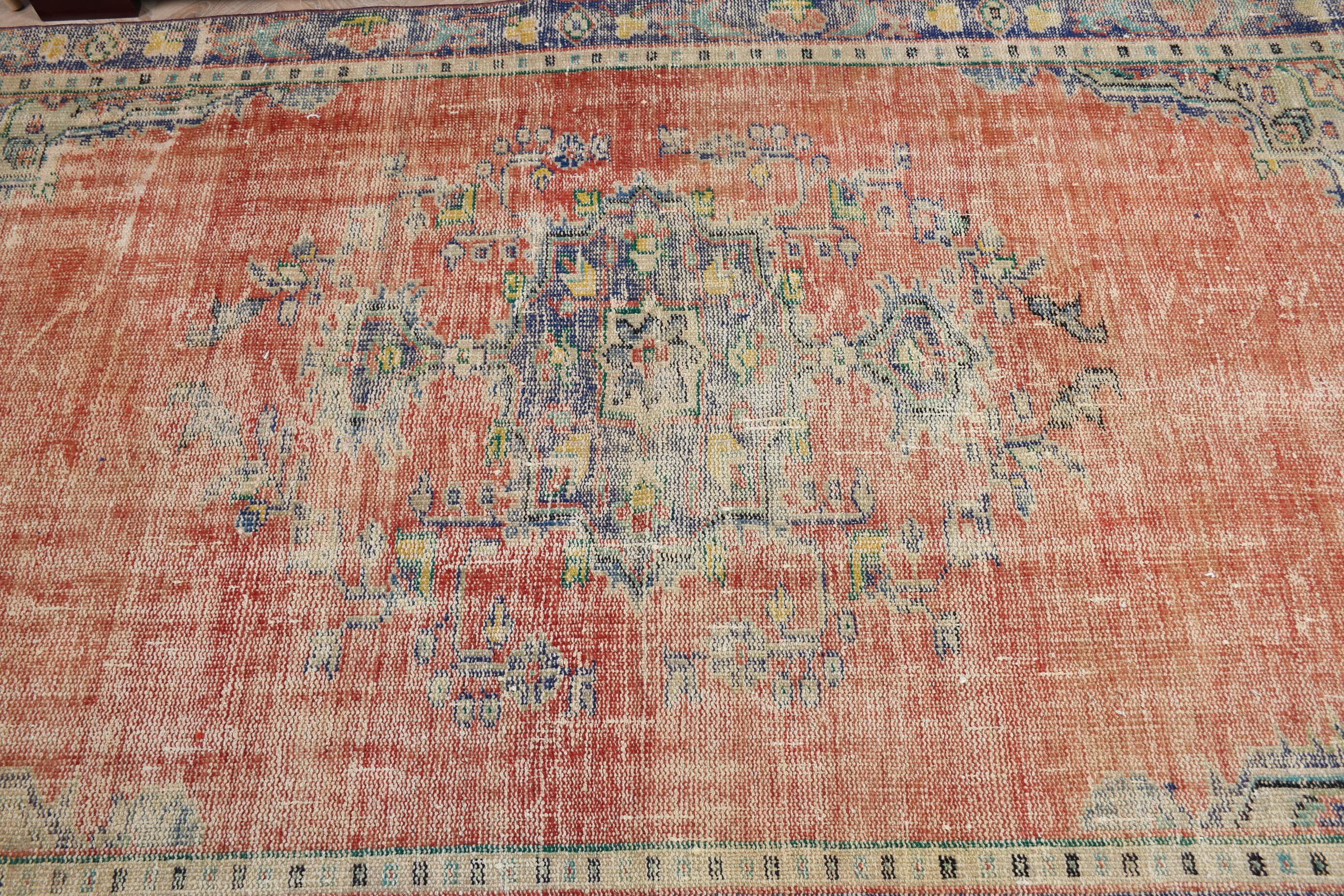 Oushak Halı, Boho Halı, Türk Halısı, Ev Dekorasyonu Halısı, Kırmızı 4.5x7.3 ft Alan Halısı, Yemek Odası Halısı, Oturma Odası Halısı, Vintage Halı