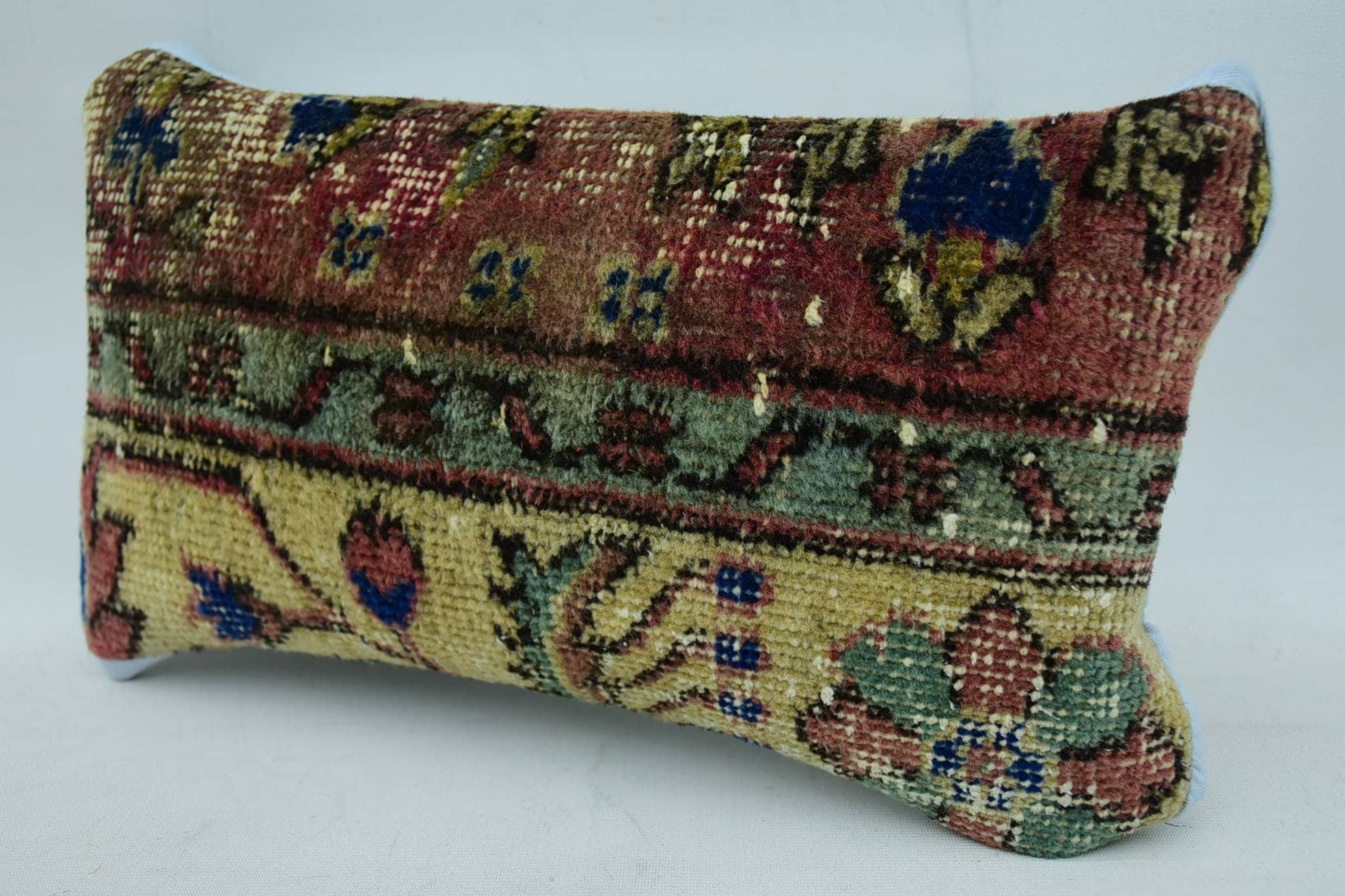 8"x16" Red Pillow Sham, Vintage Pillow, Pillow for Couch, Turkish Kilim Pillow, Sofa Bolster Cushion Case, Pastel Pillow