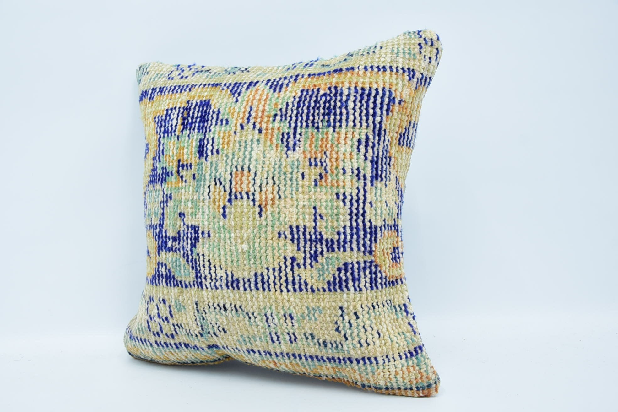 16"x16" Blue Pillow, Kilim Cushion Sham, Neutral Cushion Case, Bed Pillow Cover, Ethnical Kilim Rug Pillow, Muted Pillow, Pillow for Couch