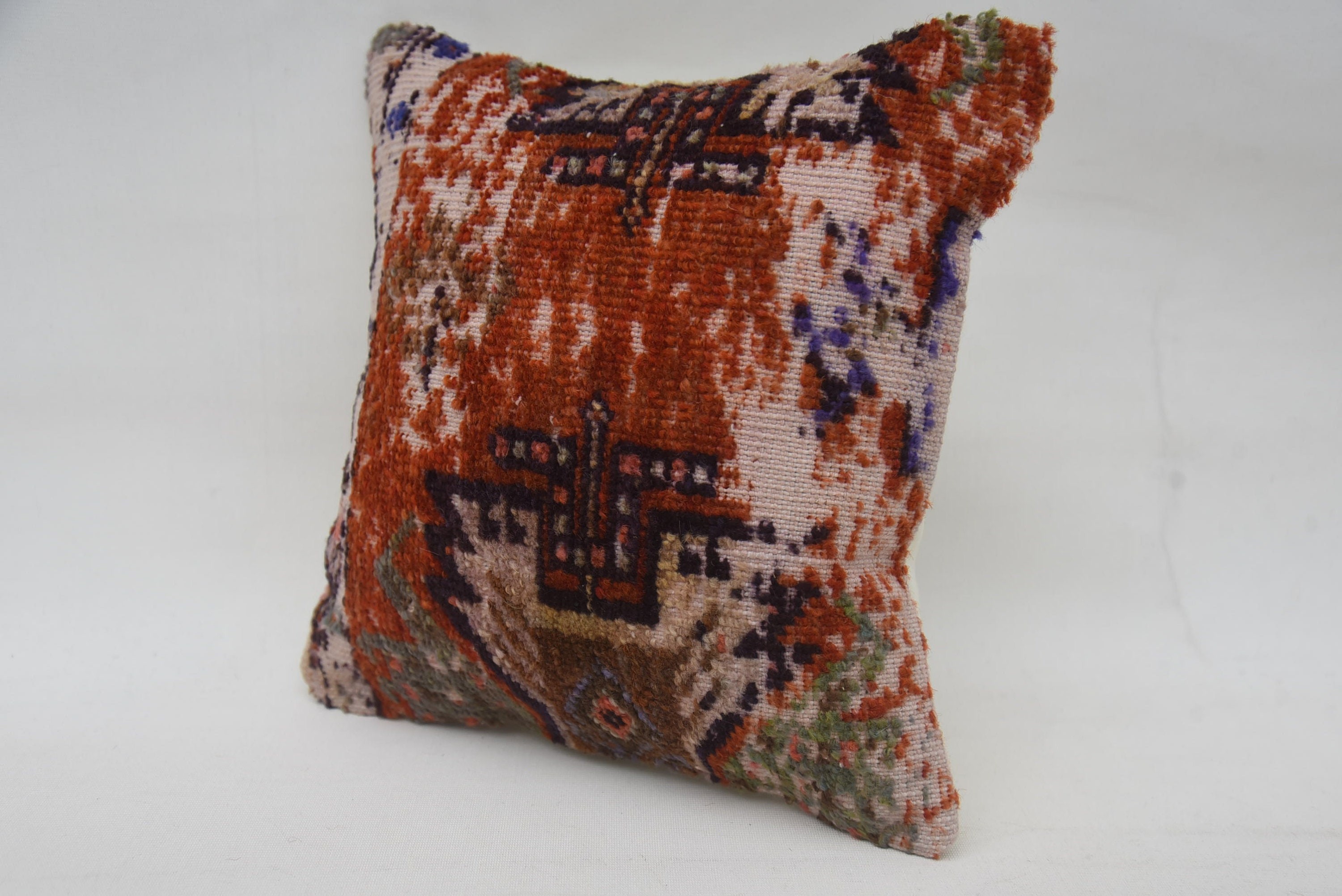 Kilim Pillow Cover, Vintage Pillow, 12"x12" Red Pillow Cover, Accent Cushion Case, Kilim Pillow, Muted Cushion Cover, Ikat Cushion Cover