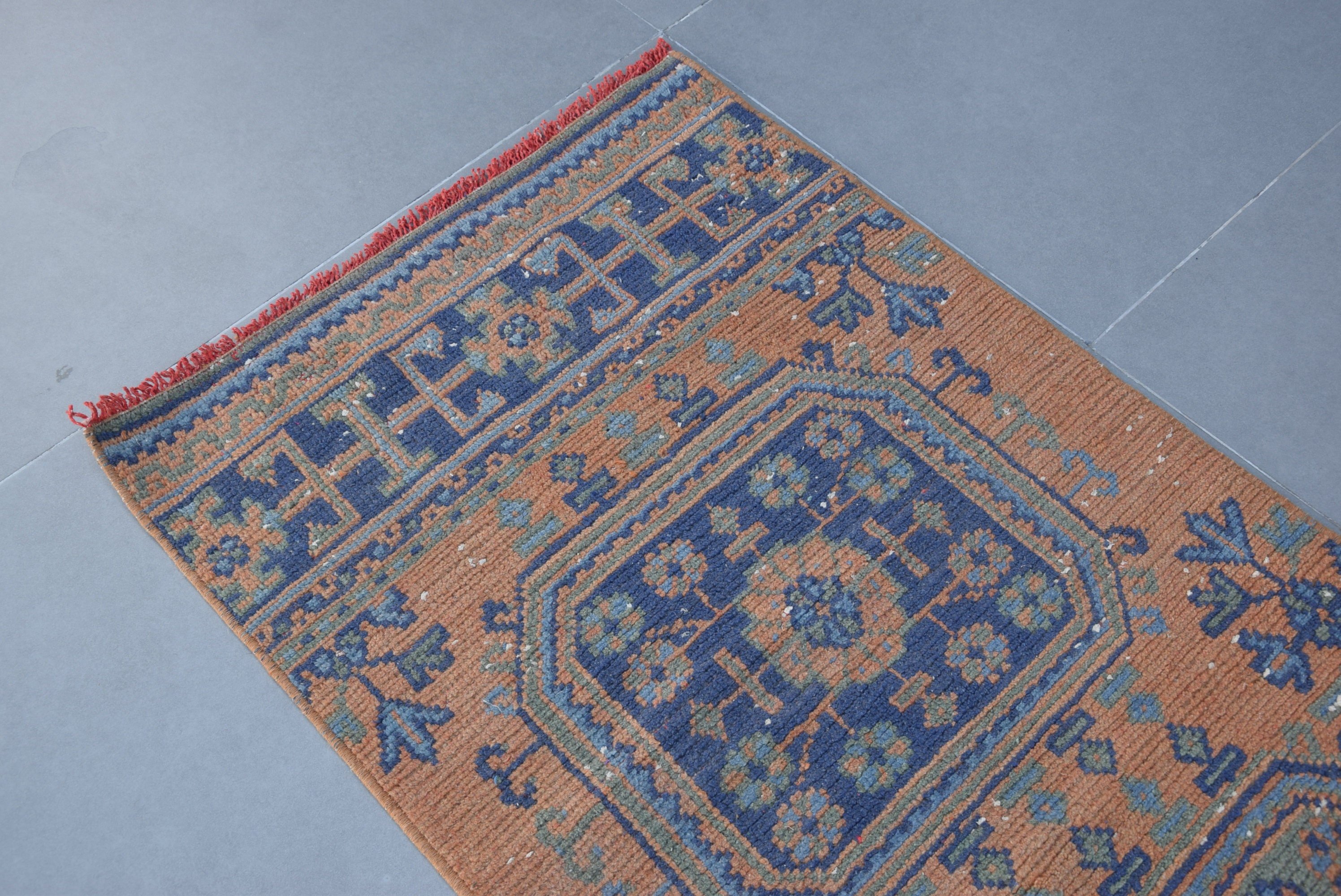 Orange Bedroom Rug, Corridor Rug, Hallway Rugs, Rugs for Stair, Floor Rug, 2.5x10.6 ft Runner Rugs, Wool Rugs, Vintage Rug, Turkish Rug