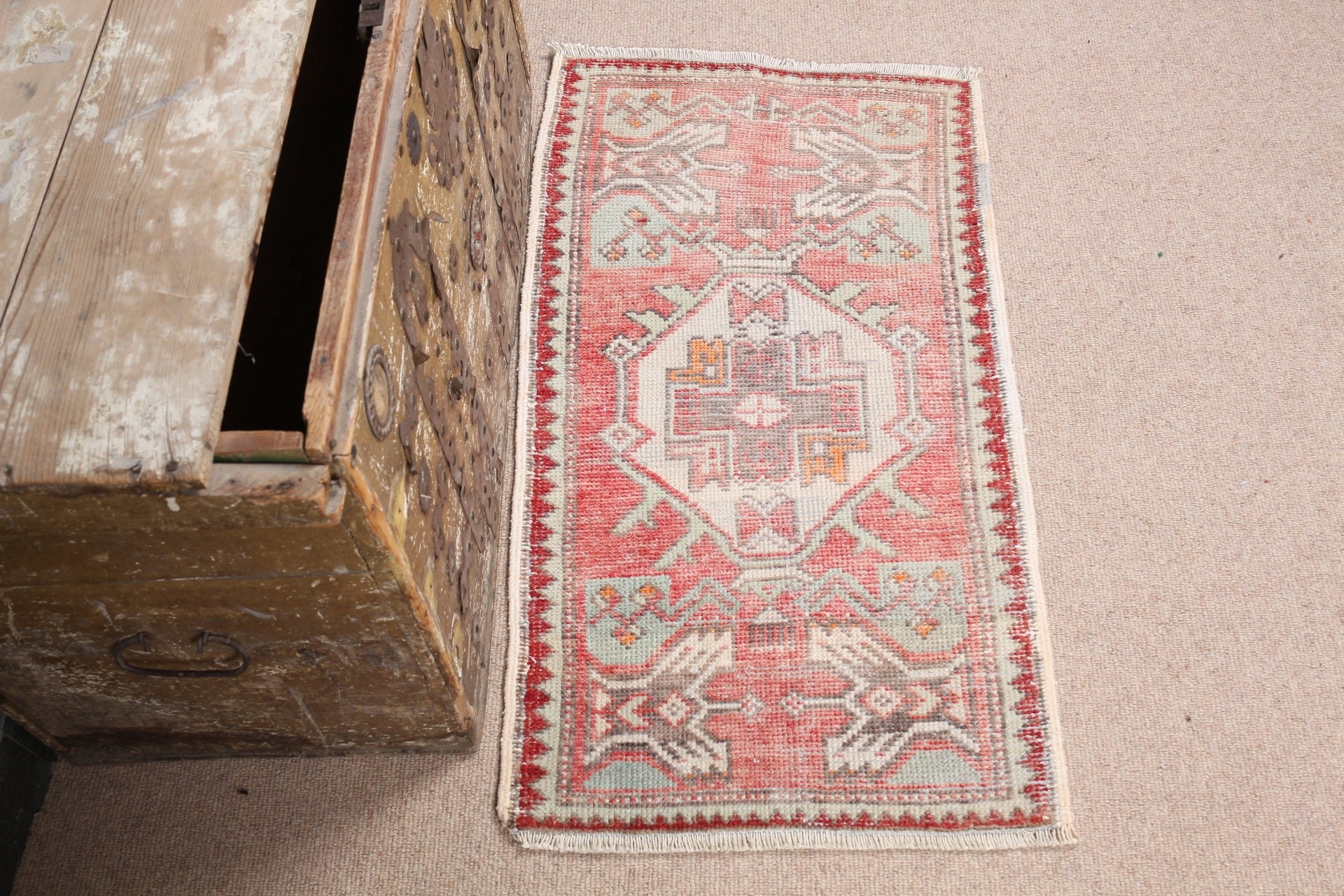 1.6x3 ft Small Rugs, Antique Rug, Turkish Rug, Bathroom Rugs, Red Oriental Rug, Nursery Rug, Vintage Rug, Rugs for Entry