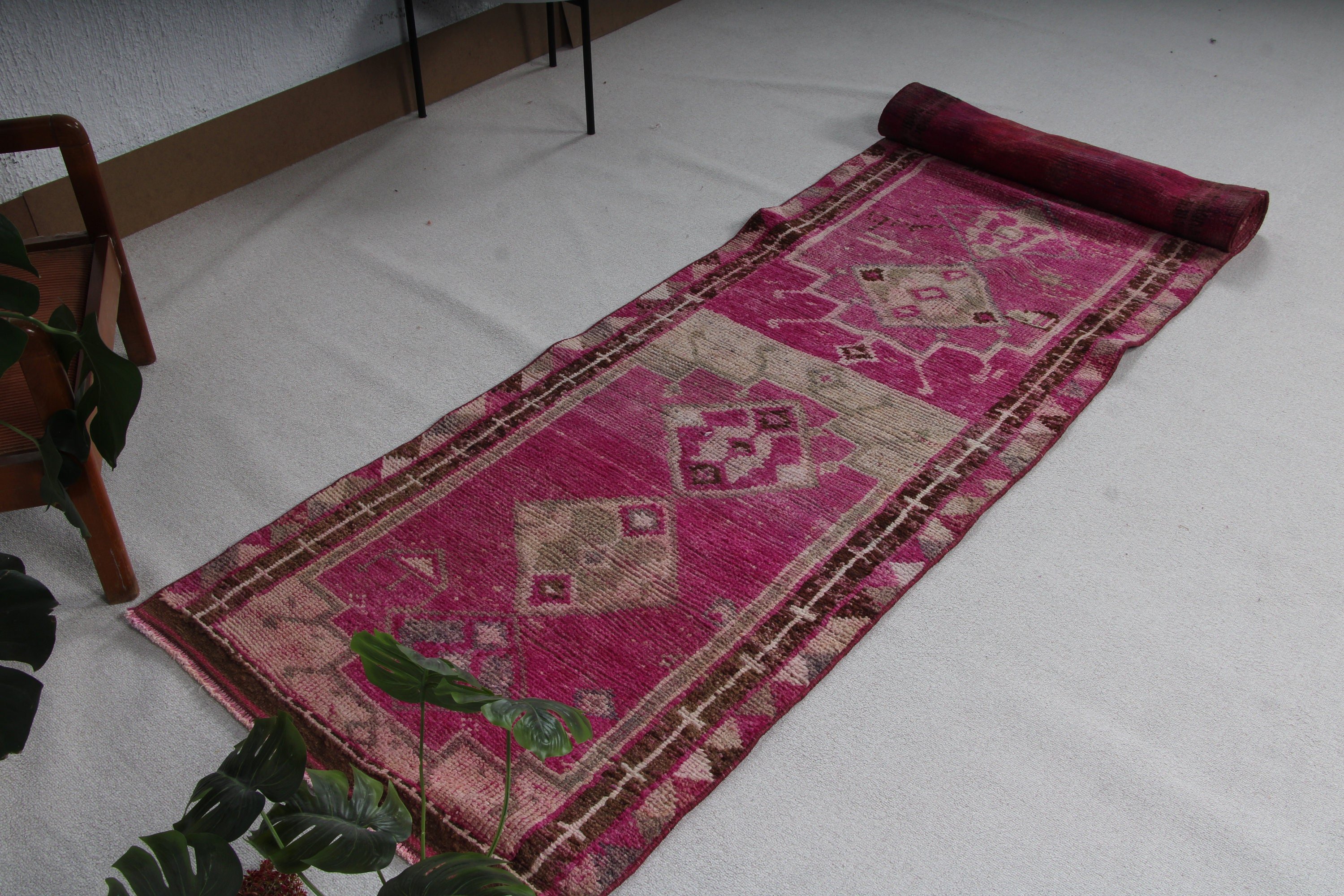 Türk Halıları, Mor Yer Halısı, Vintage Halılar, Boho Halıları, Beni Ourain Runner Halıları, 2.8x13 ft Runner Halısı, Oryantal Halılar, Koridor Halısı