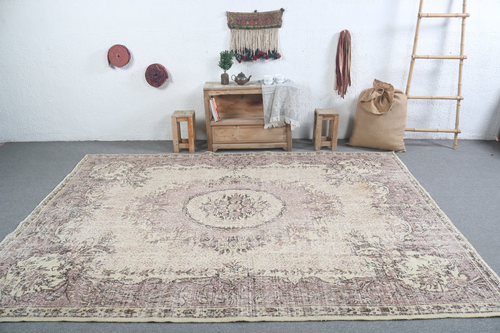 Vintage Rugs, Rugs for Salon, Living Room Rugs, Oushak Rugs, Turkish Rugs, Anatolian Rugs, 7.2x9.4 ft Large Rugs, Art Rugs, Dining Room Rug