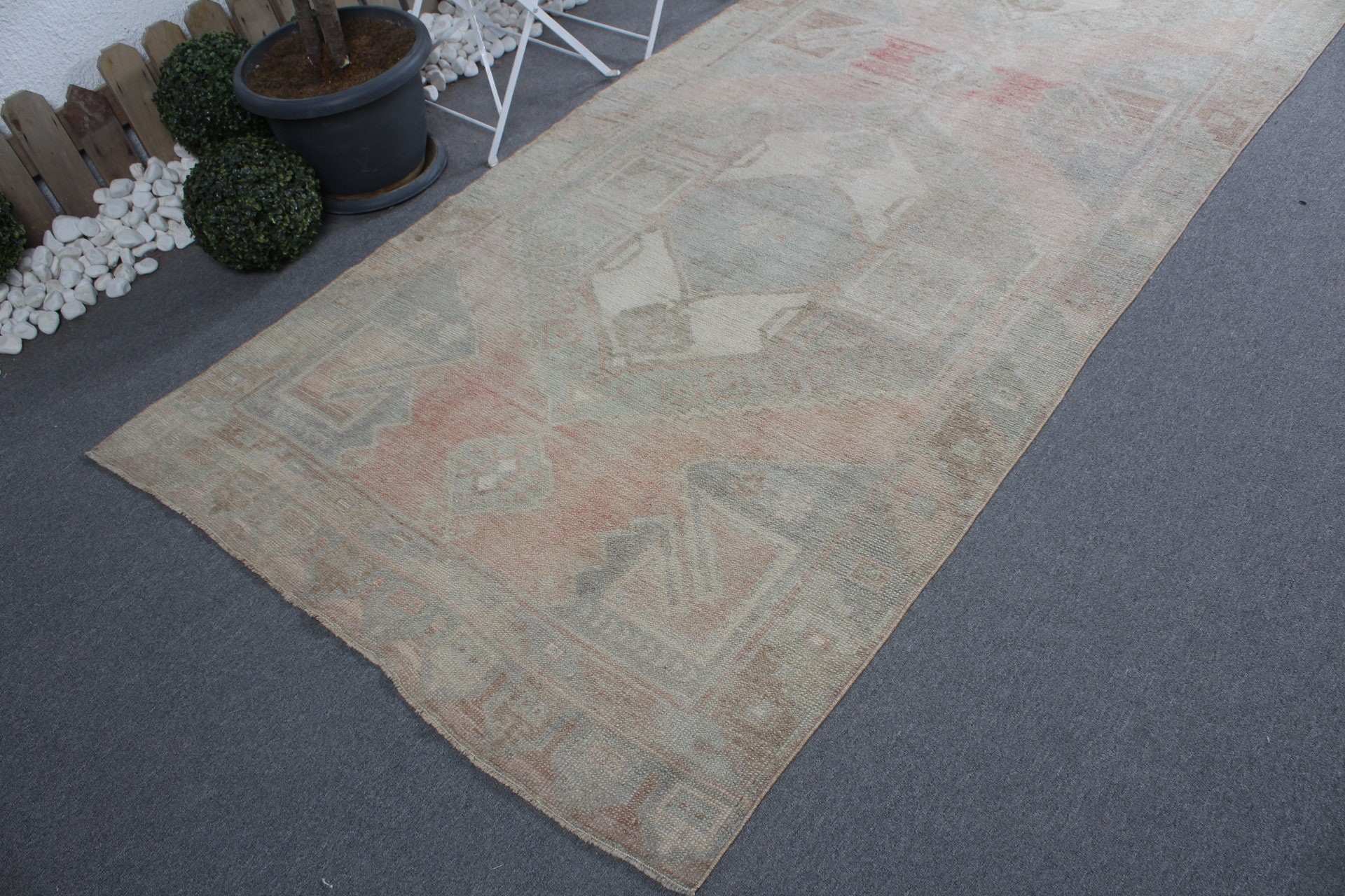 Türk Halıları, Vintage Halı, Bej 4.3x11.8 ft Runner Halıları, Ev Dekorasyonu Halısı, Koridor Halısı, Merdiven Halısı, Yurt Halıları, Yer Halısı