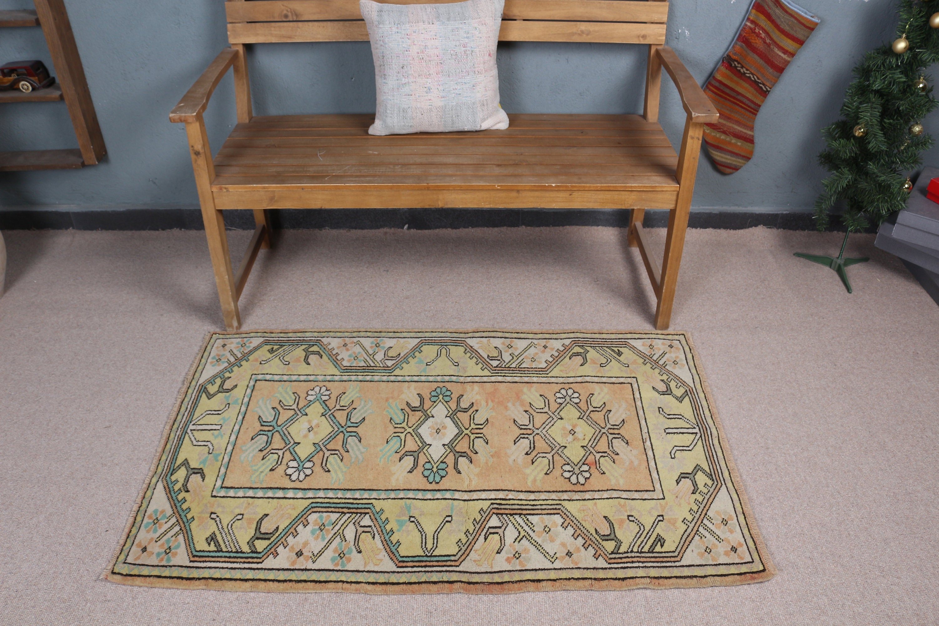 Vintage Rug, Bedroom Rug, Floor Rug, Turkish Rug, 2.8x4.3 ft Small Rug, Orange Home Decor Rugs, Aesthetic Rug, Door Mat Rug