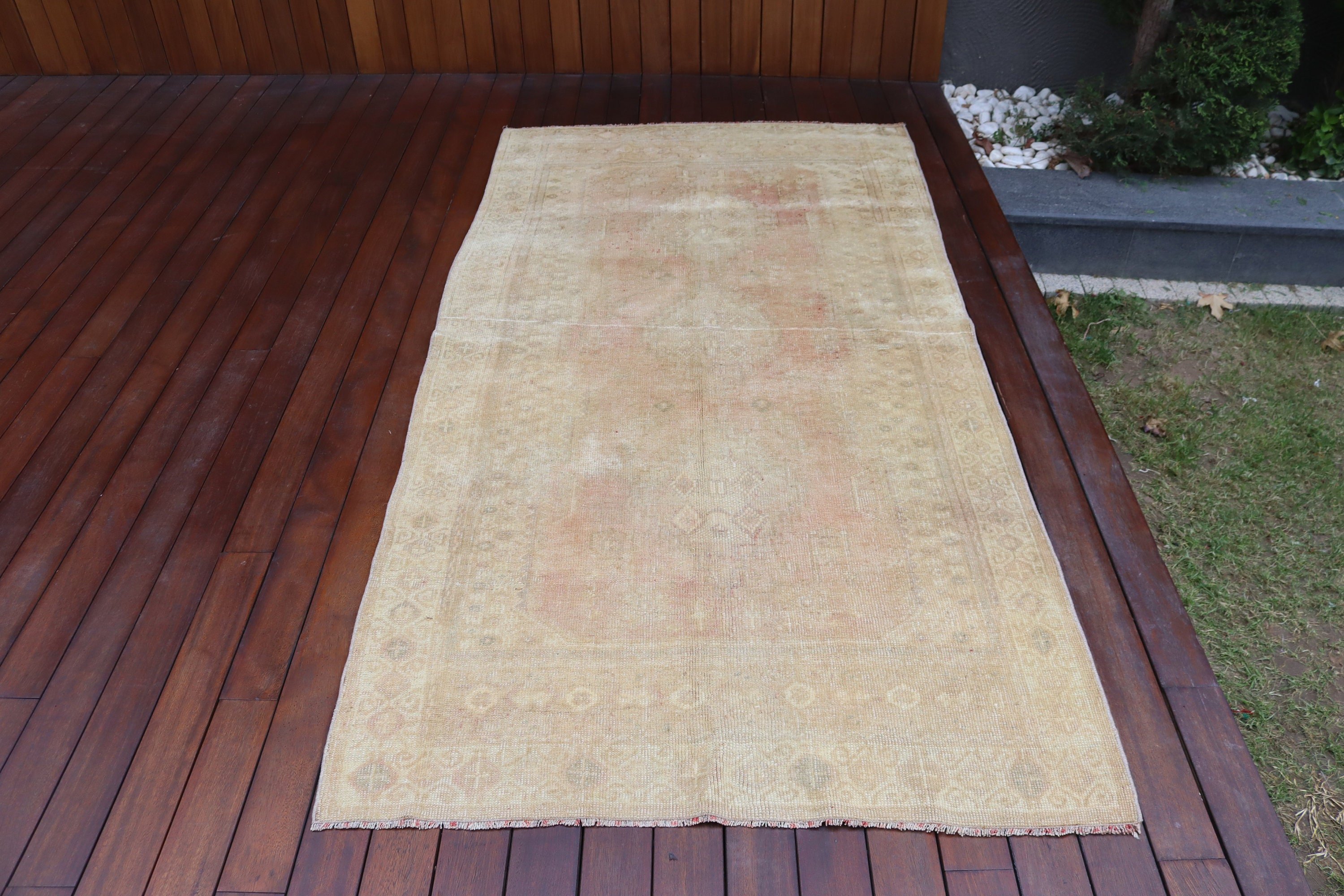 Floor Rug, Turkish Rug, Outdoor Rug, Oushak Rug, Indoor Rugs, Vintage Rug, Beige Home Decor Rugs, 3.8x7.3 ft Area Rugs, Antique Rugs